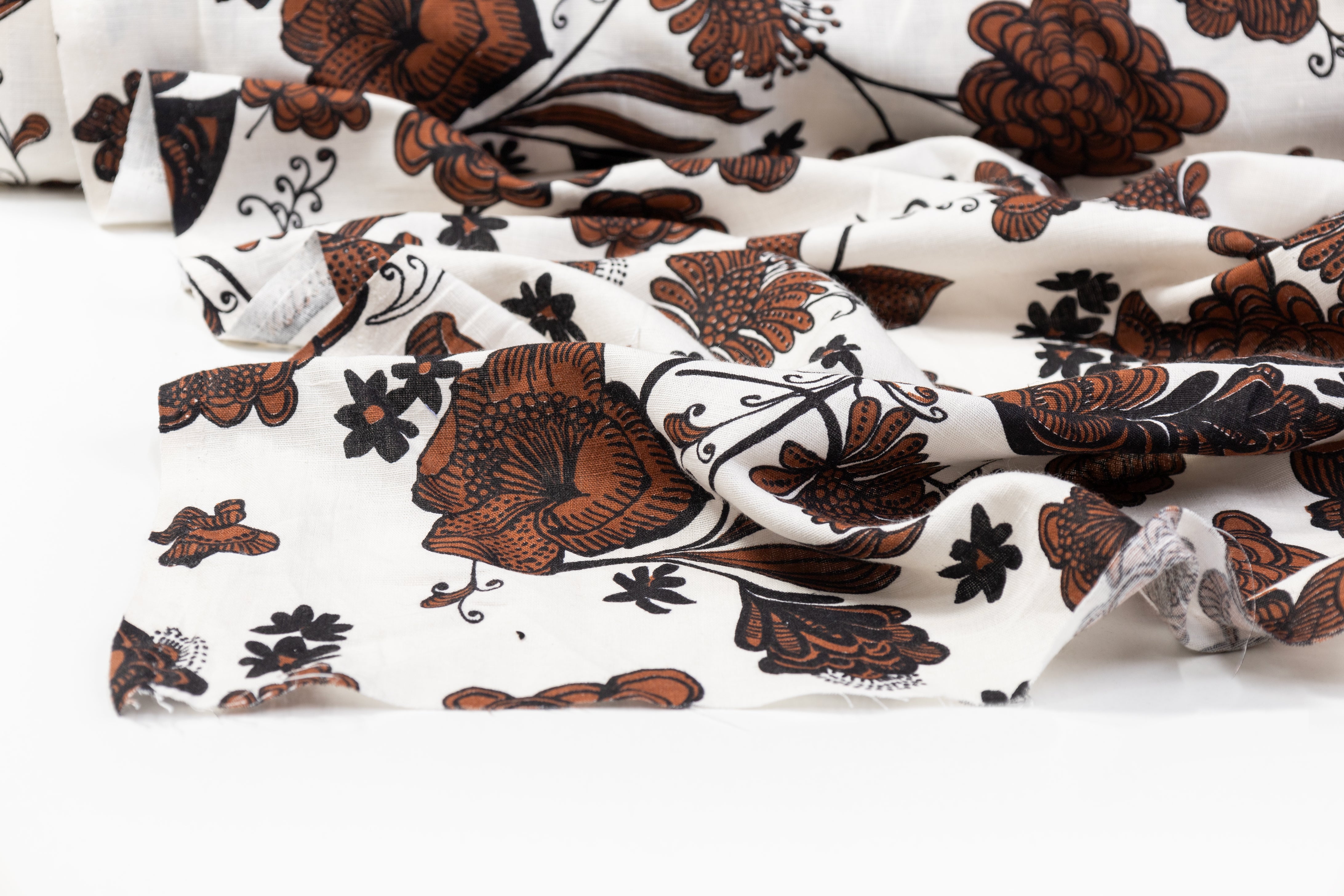 Floral Italian Linen - Brown / White