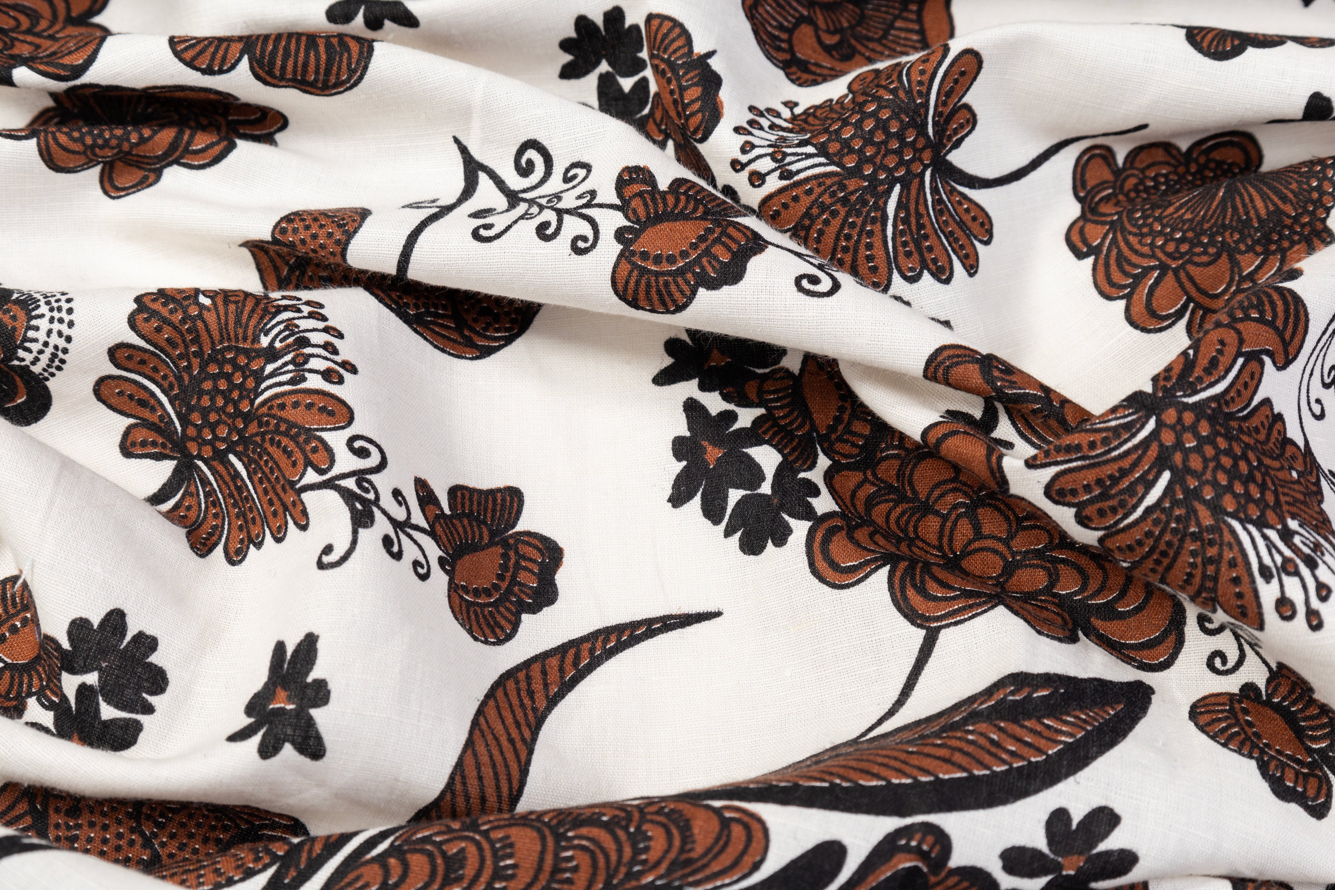 Floral Italian Linen - Brown / White