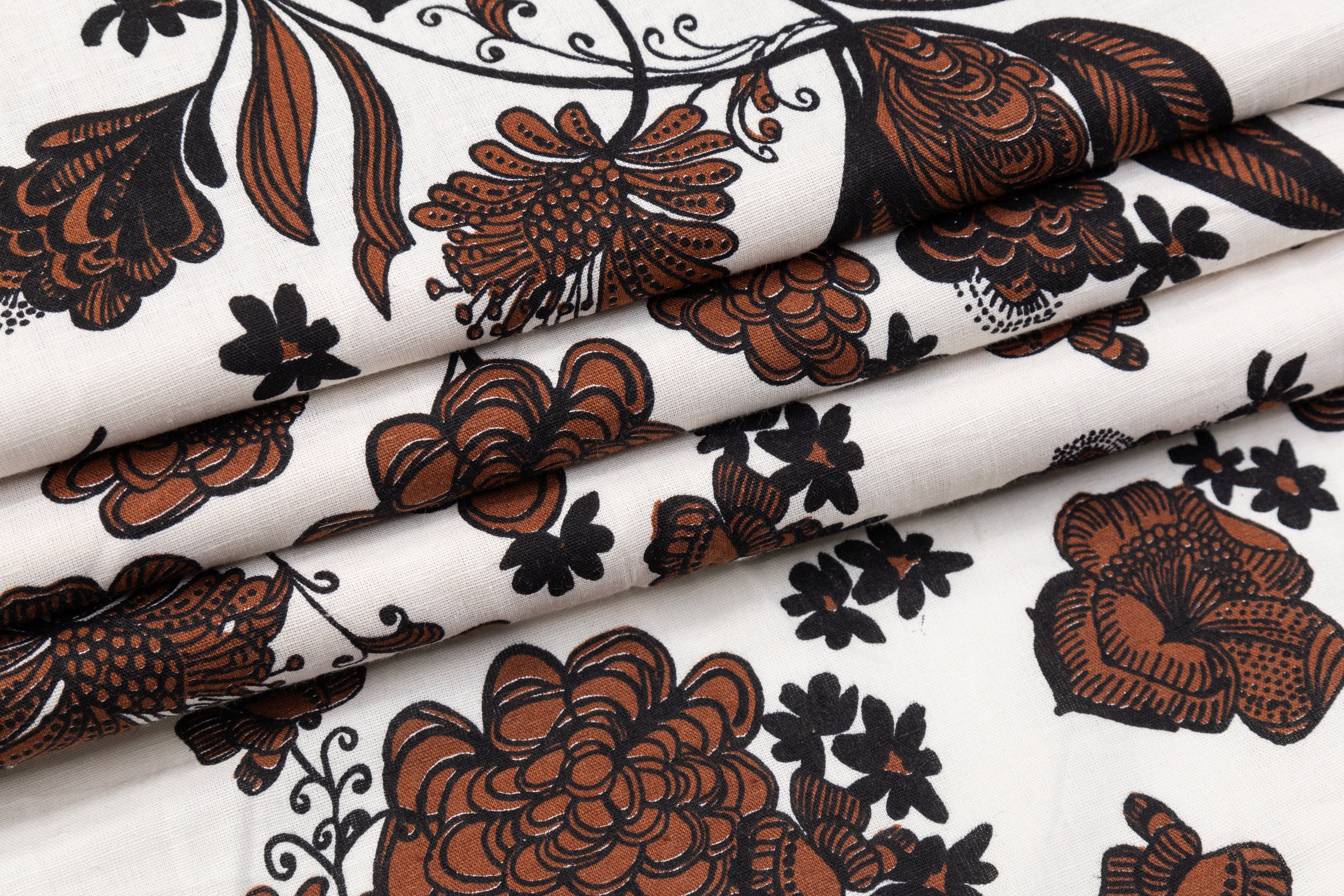 Floral Italian Linen - Brown / White