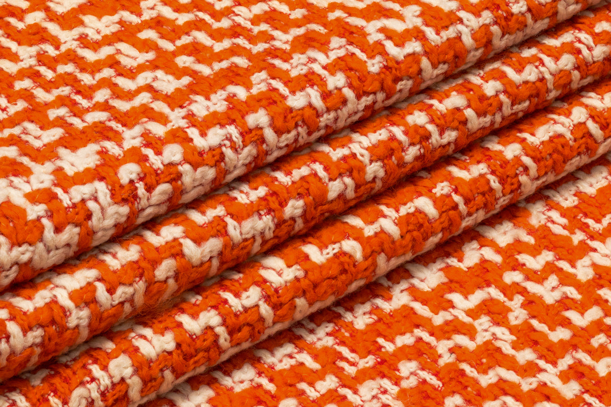 Italian Wool Tweed Coating - Orange / Off White