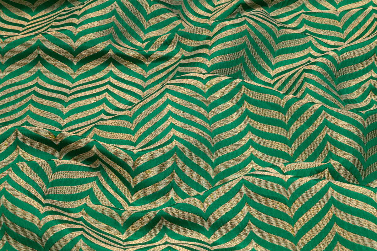 Chevron Metallic Italian Silk Blend Brocade - Green / Gold