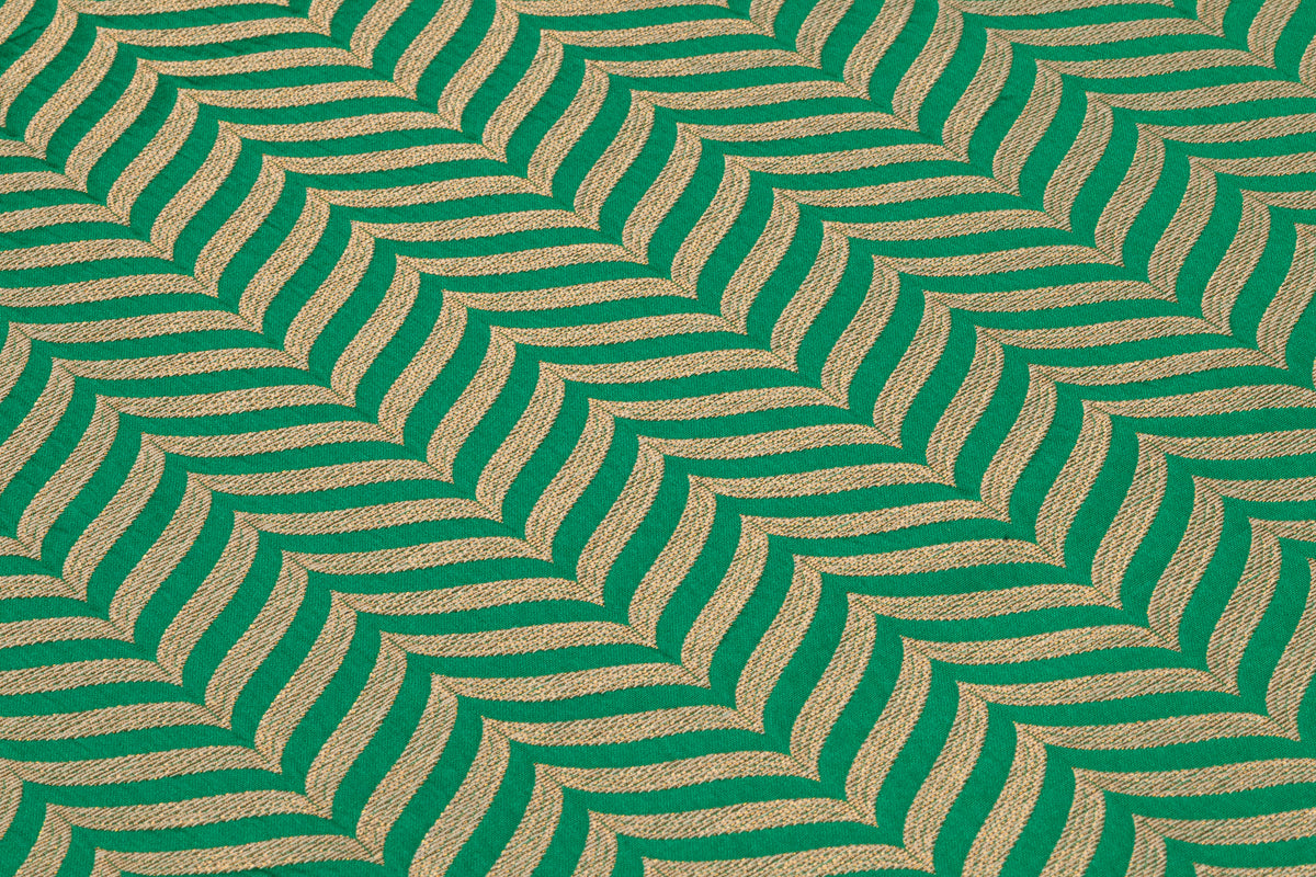 Chevron Metallic Italian Silk Blend Brocade - Green / Gold