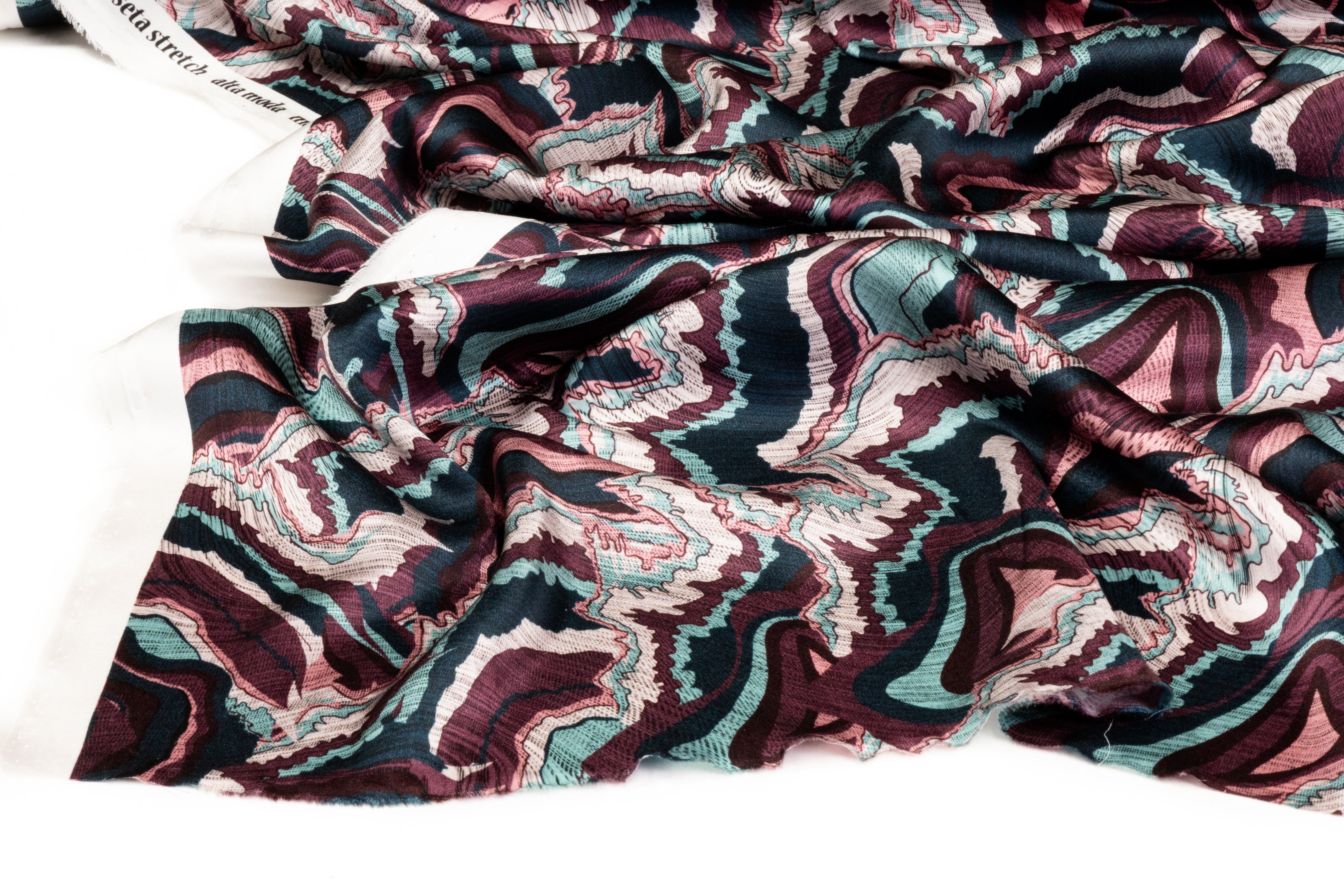 Abstract Italian Silk Charmeuse - Teal / Mauve