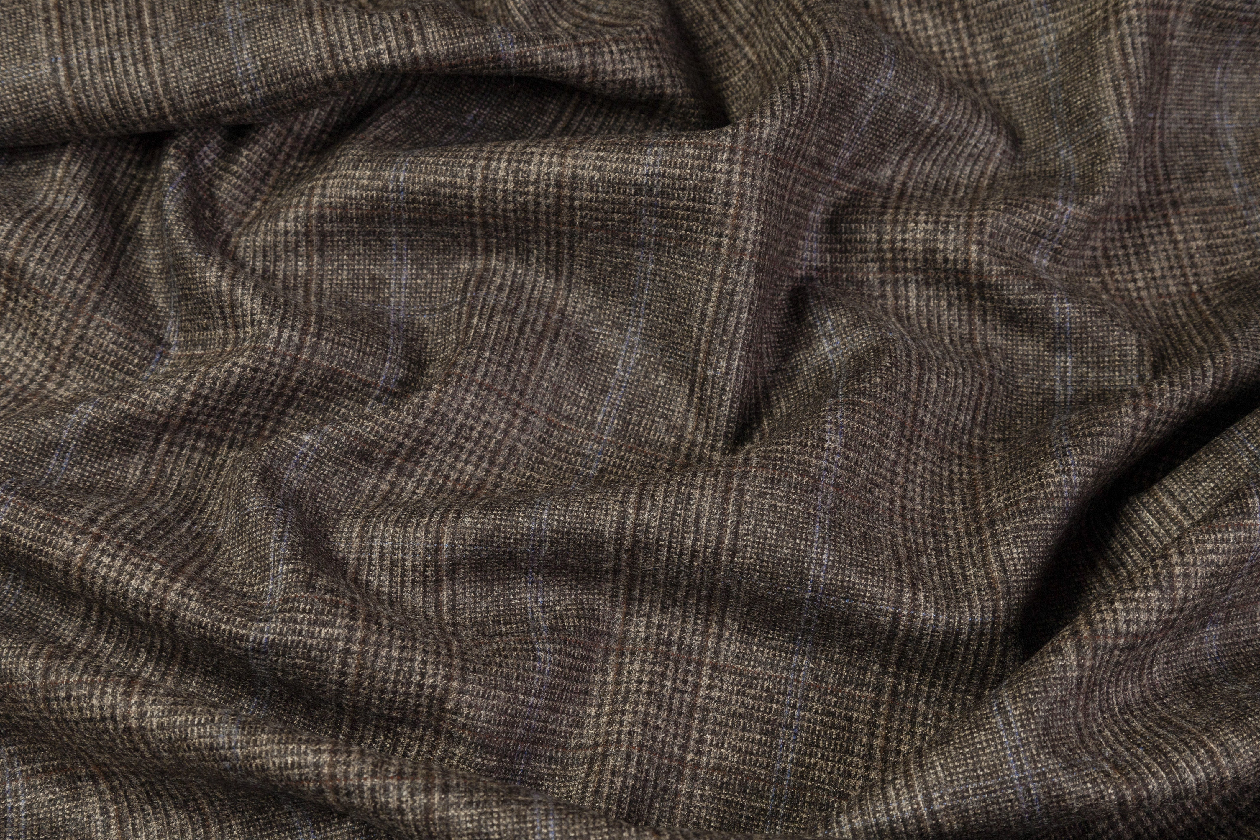 Checked Italian Wool Flannel Suiting - Taupe