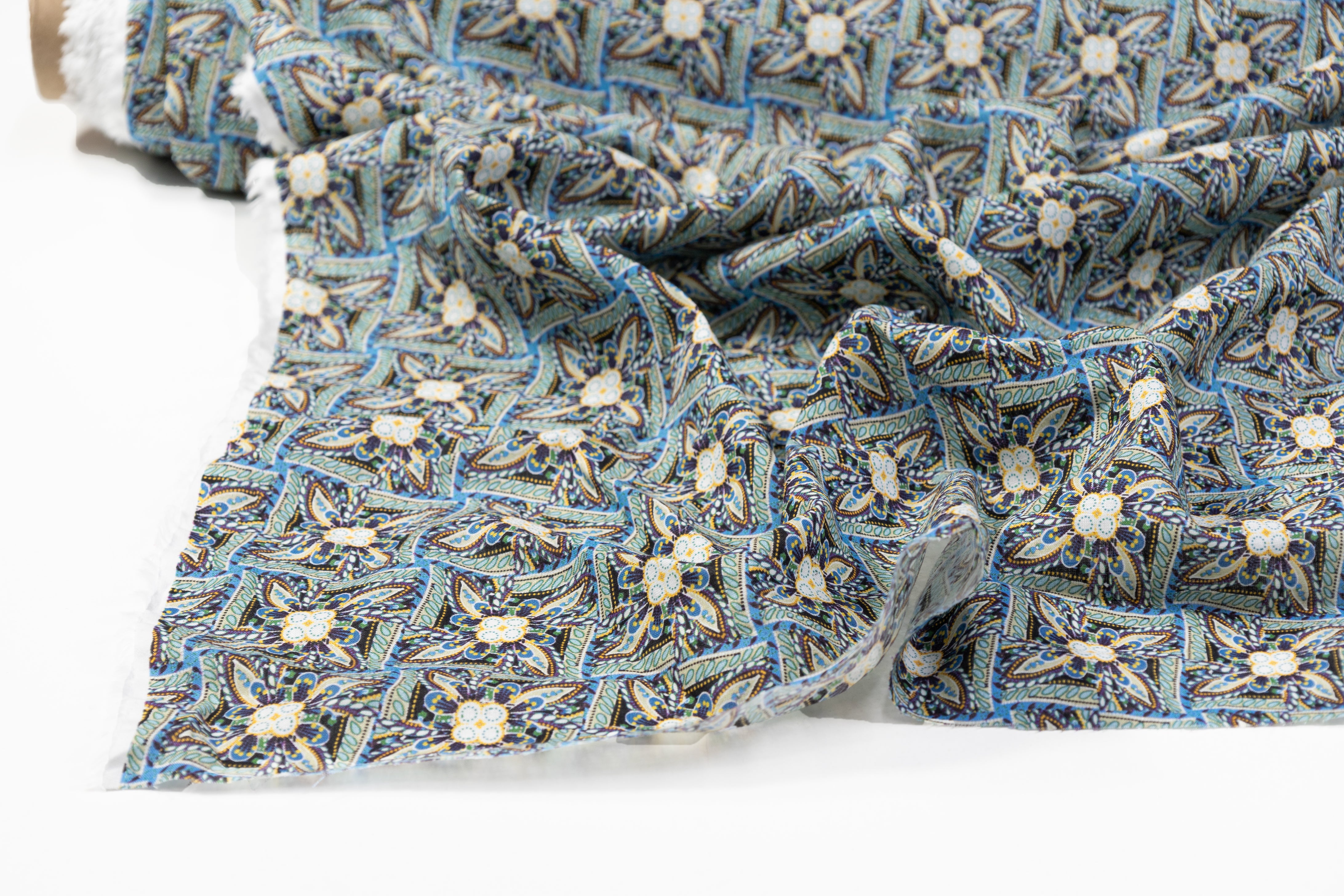 Printed Italian Linen - Blue / Green