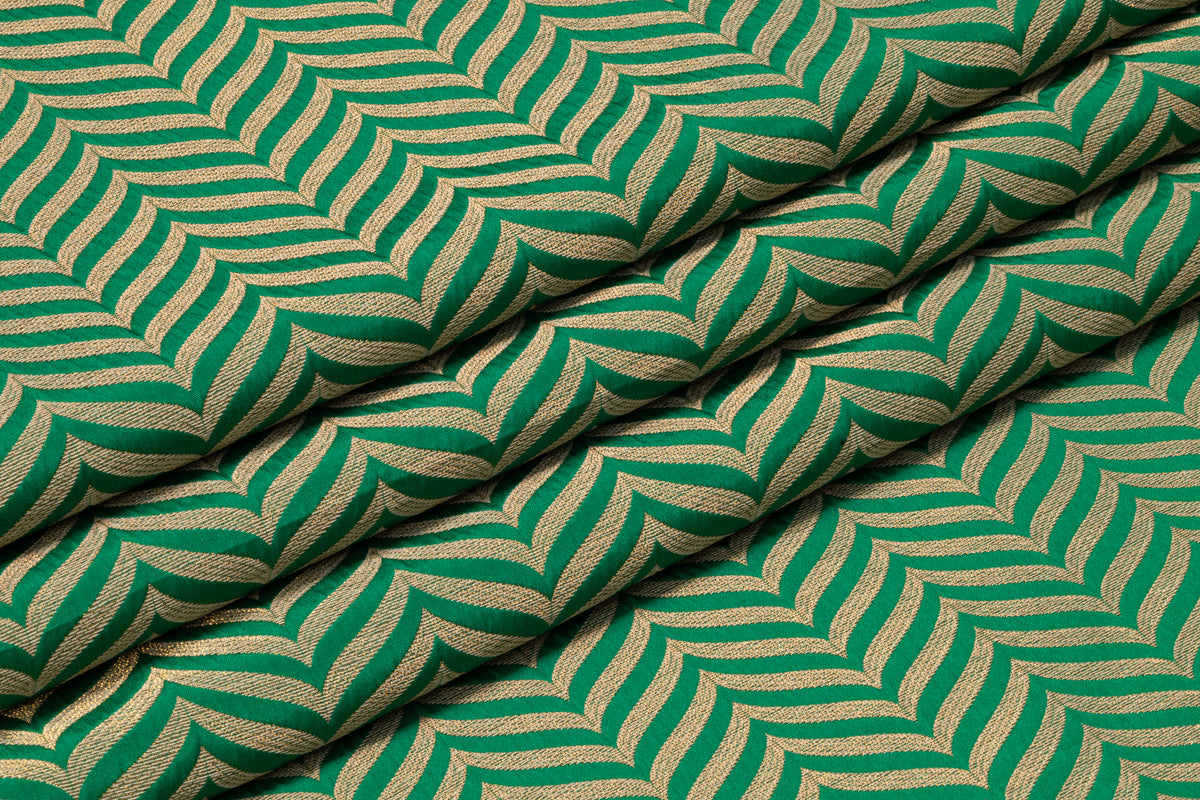 Chevron Metallic Italian Silk Blend Brocade - Green / Gold