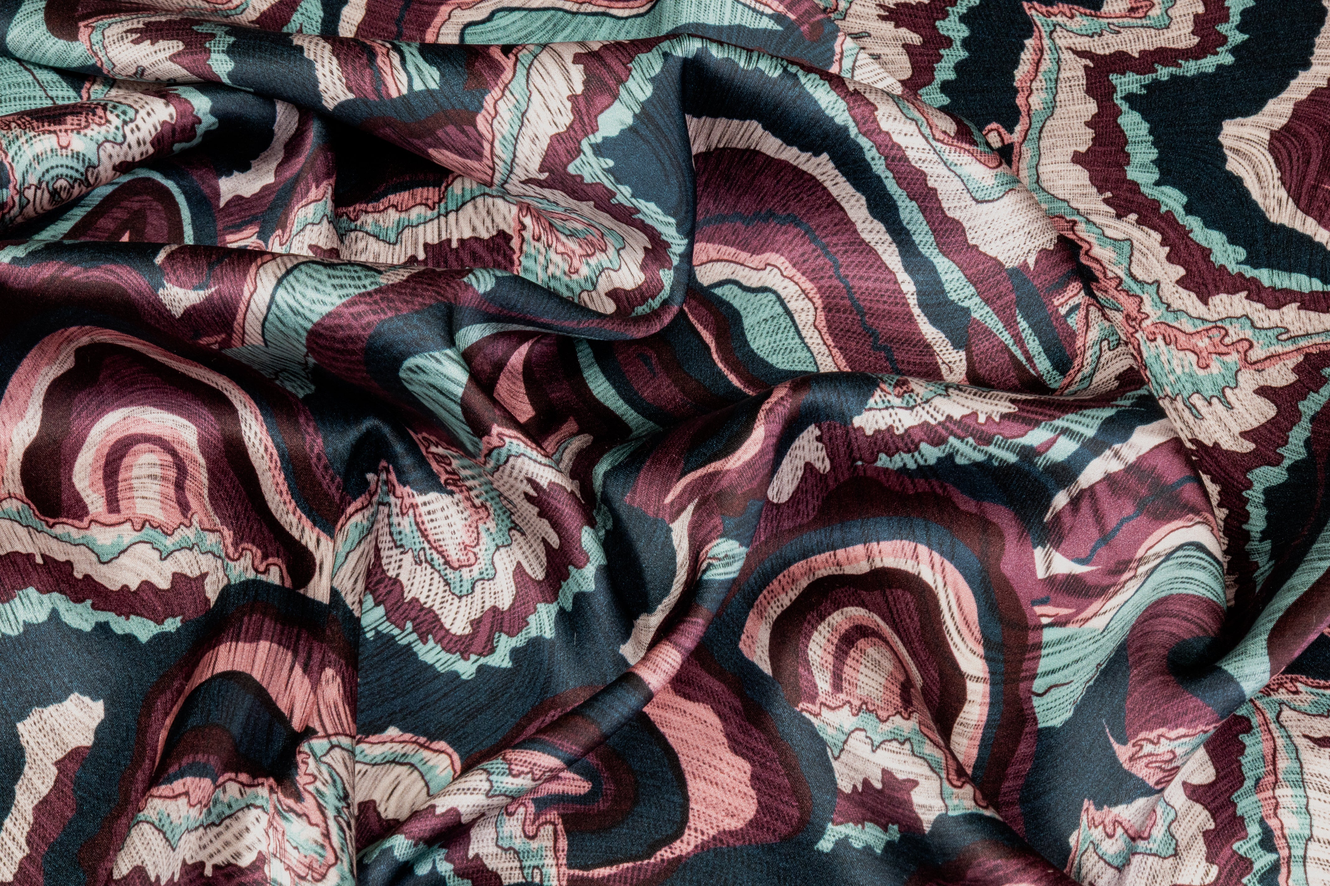 Abstract Italian Silk Charmeuse - Teal / Mauve
