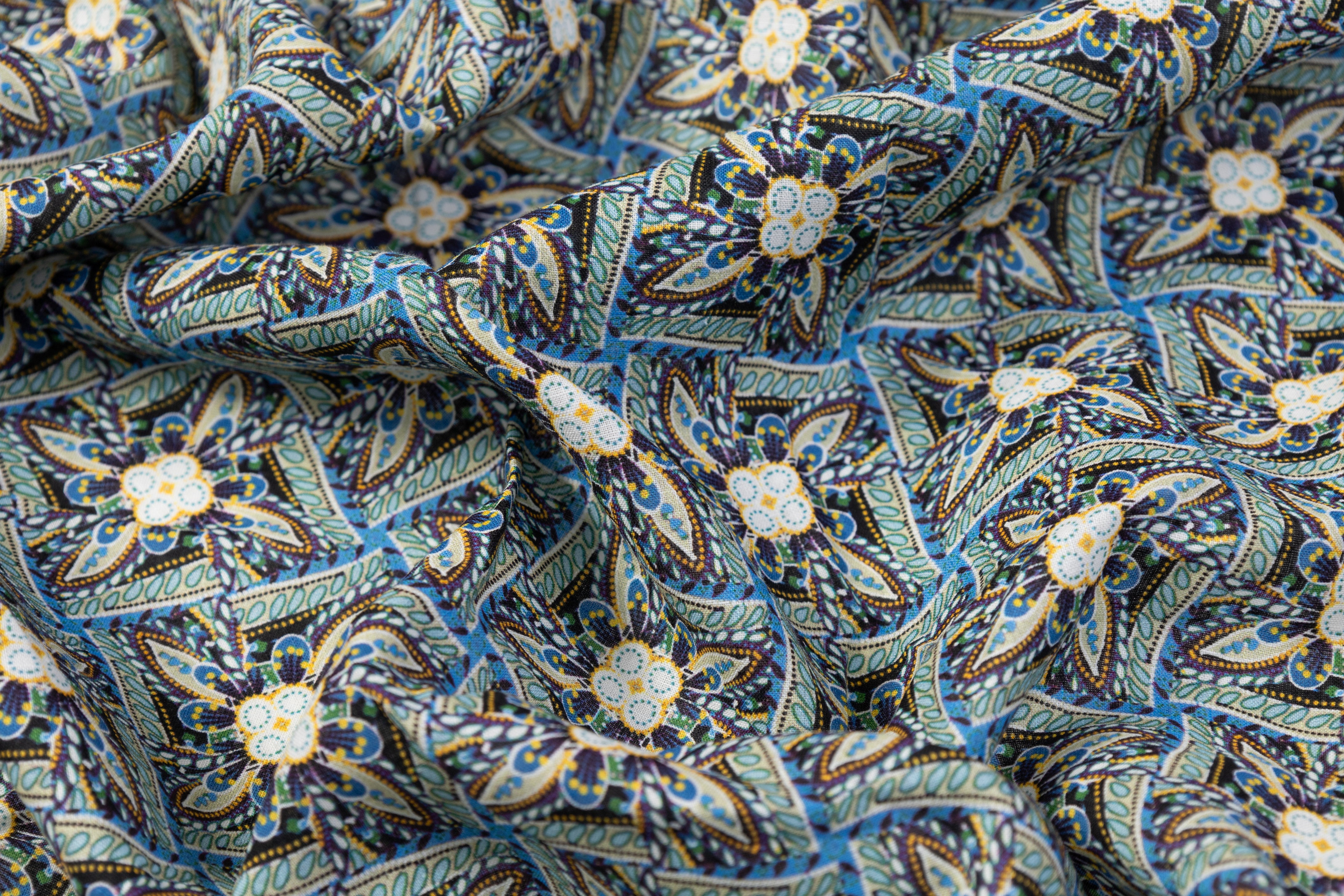 Printed Italian Linen - Blue / Green