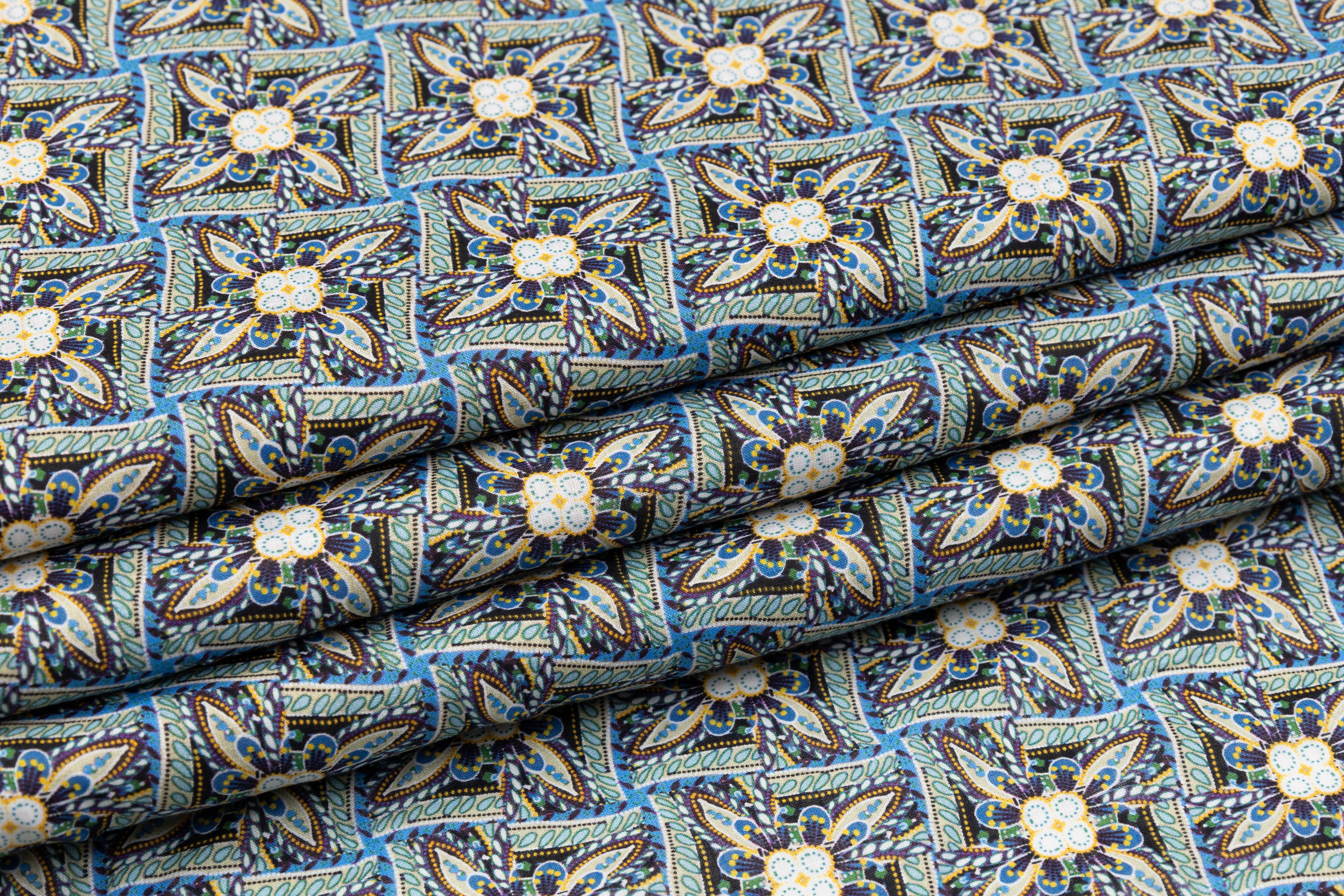 Printed Italian Linen - Blue / Green