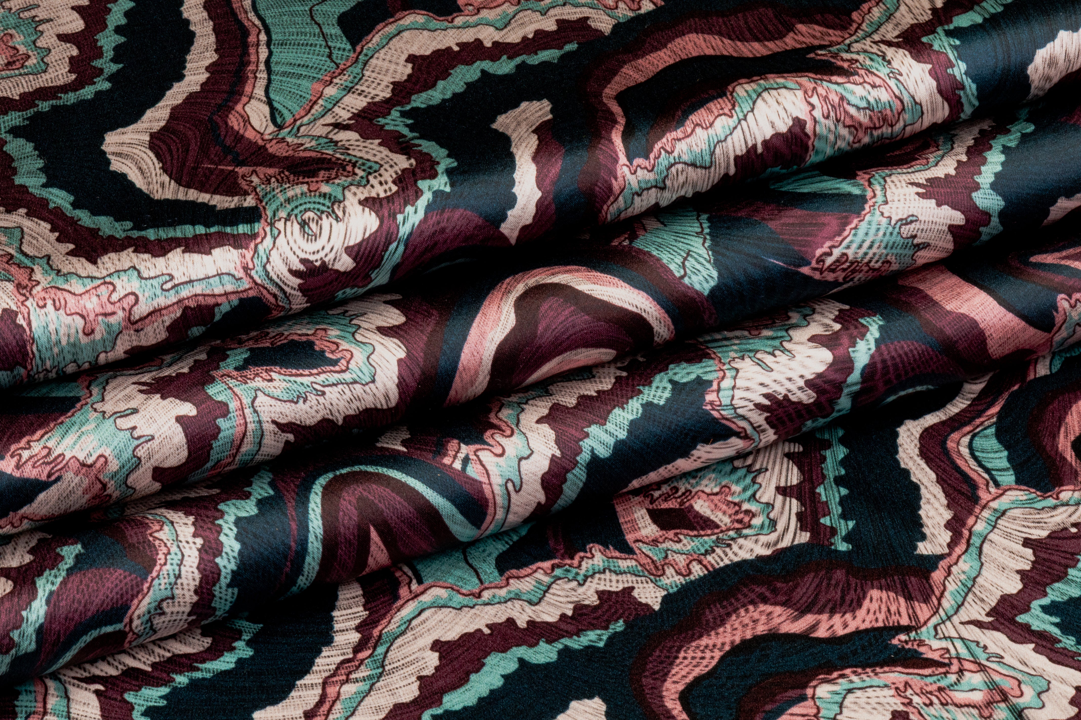 Abstract Italian Silk Charmeuse - Teal / Mauve