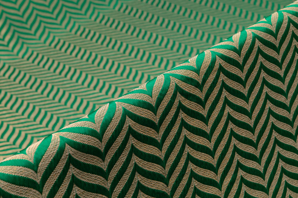 Chevron Metallic Italian Silk Blend Brocade - Green / Gold