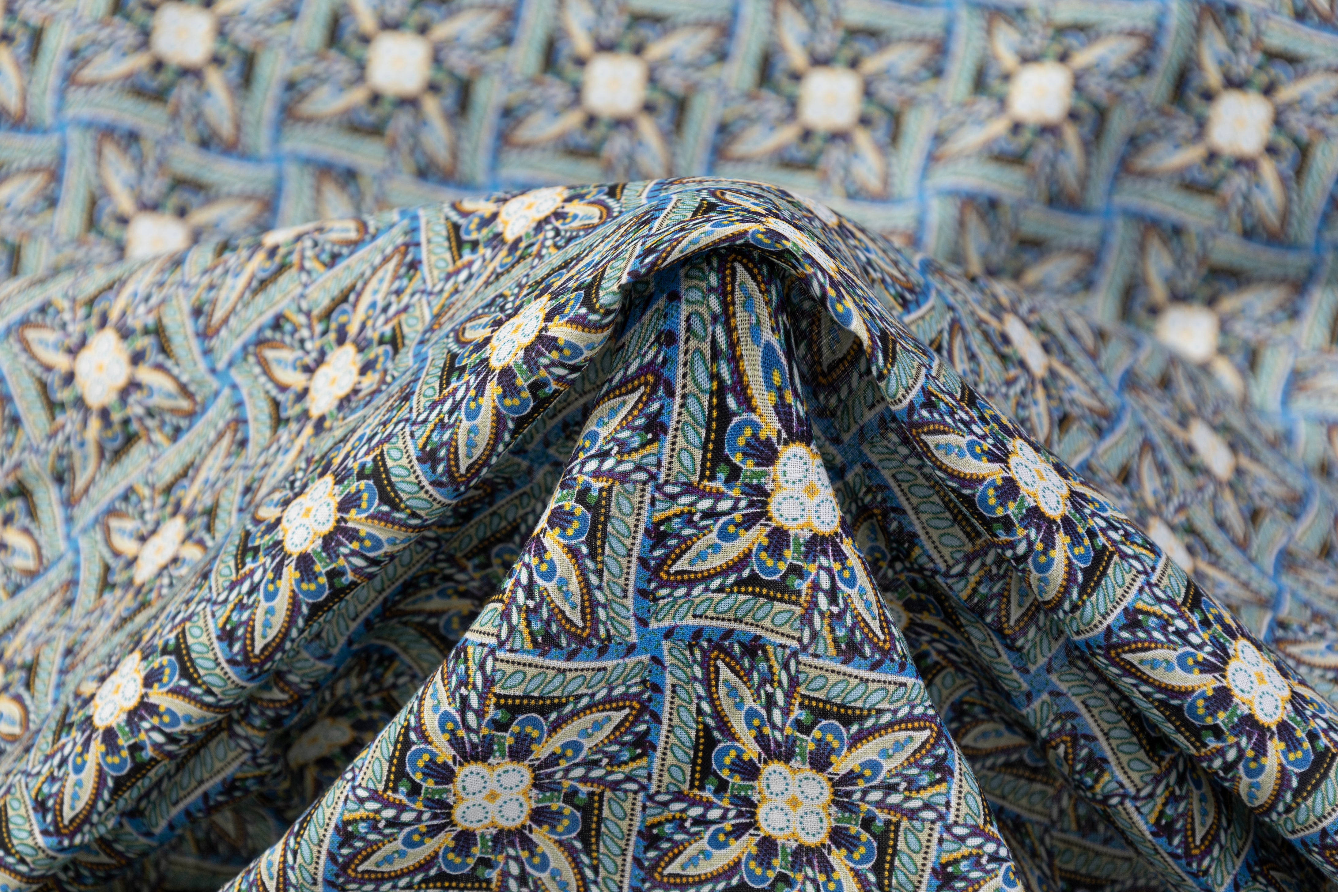 Printed Italian Linen - Blue / Green