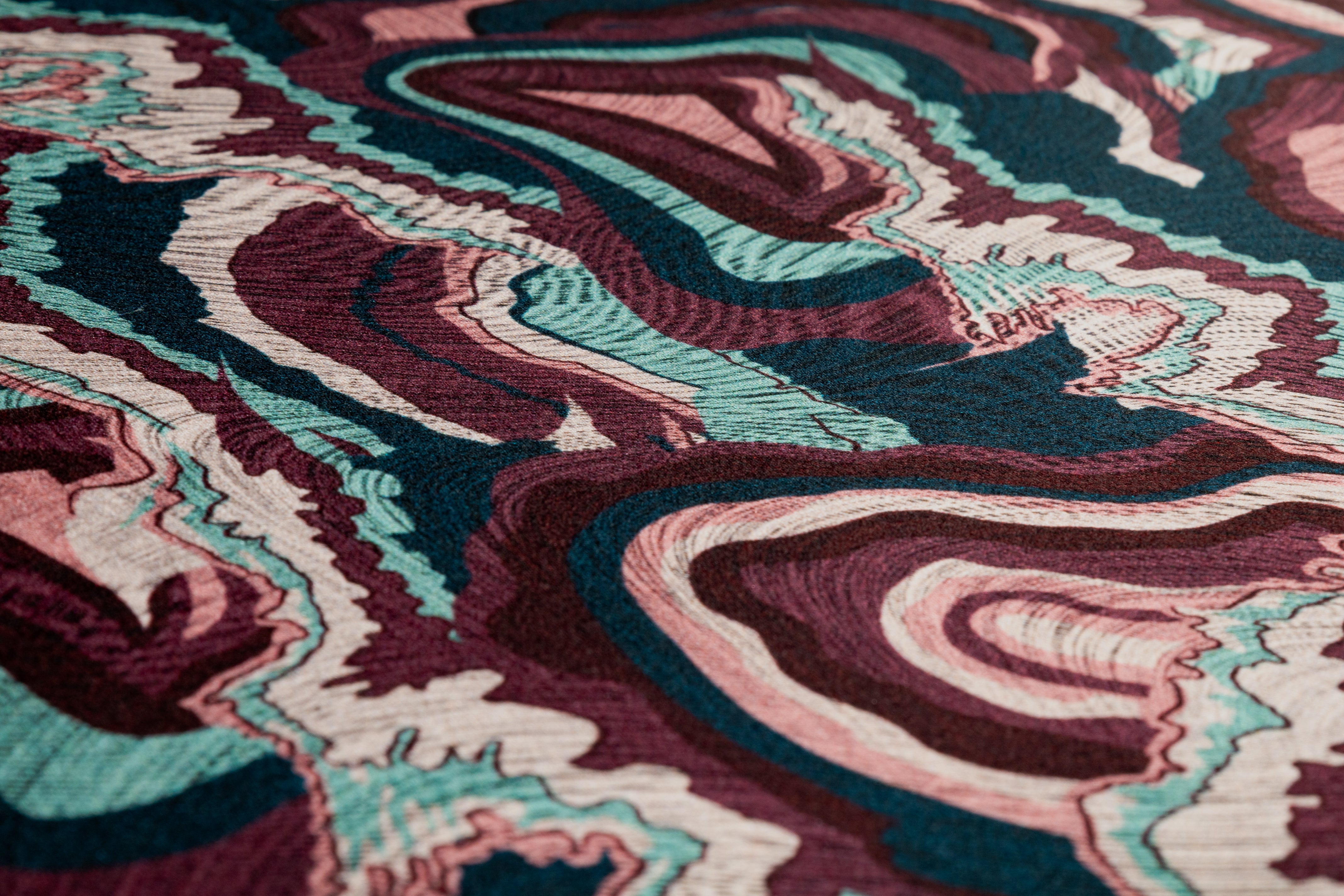 Abstract Italian Silk Charmeuse - Teal / Mauve