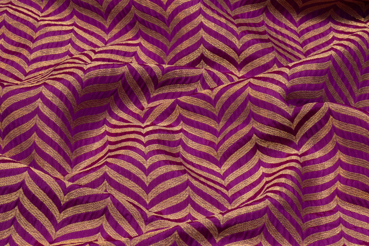 Chevron Metallic Italian Silk Blend Brocade - Purple / Gold