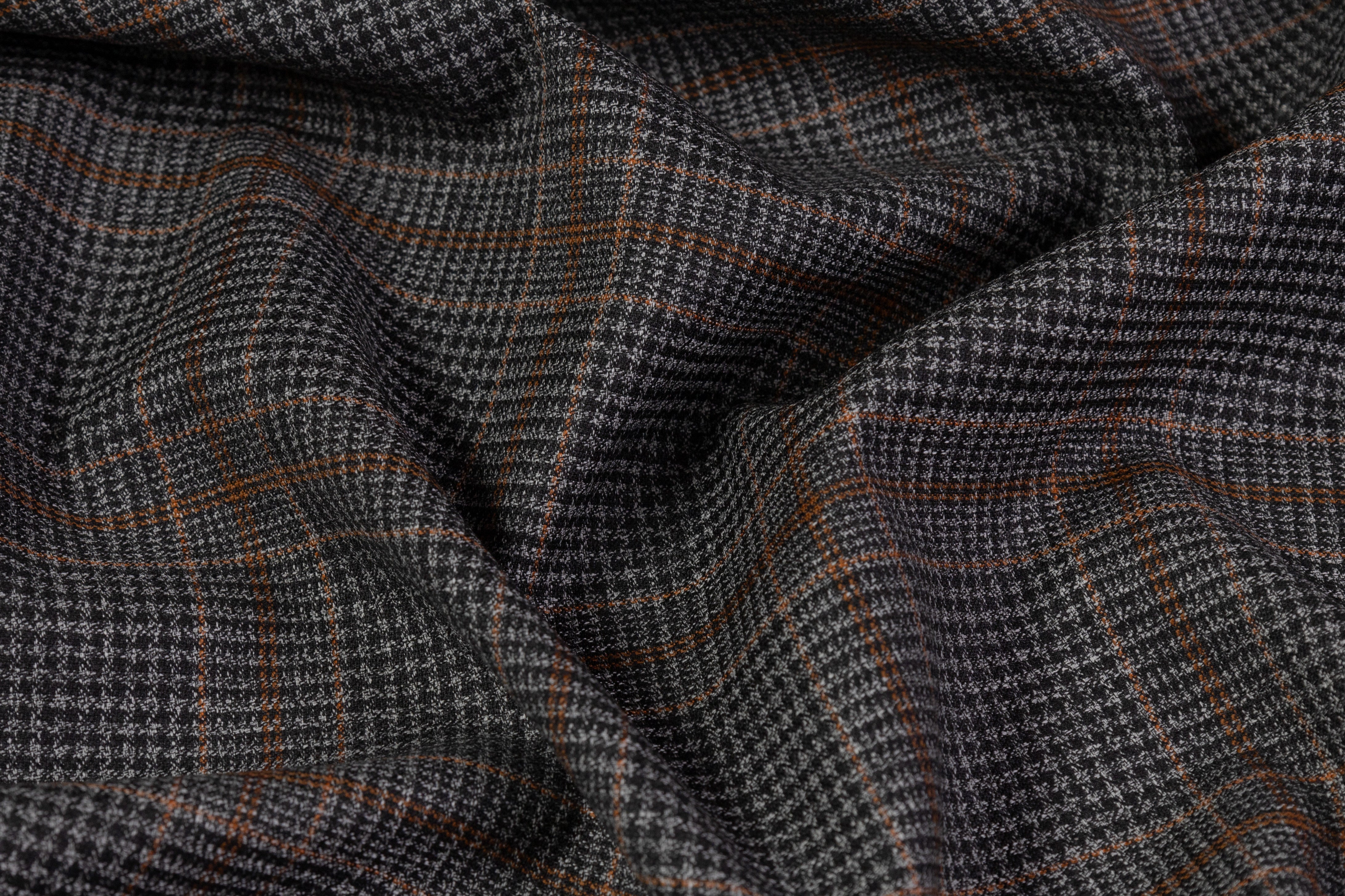Checked Italian Wool Suiting - Gray / Rust