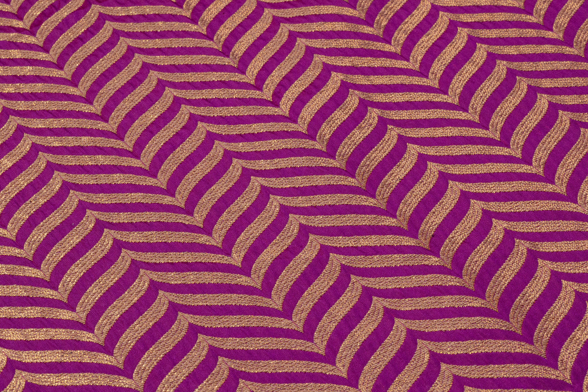 Chevron Metallic Italian Silk Blend Brocade - Purple / Gold