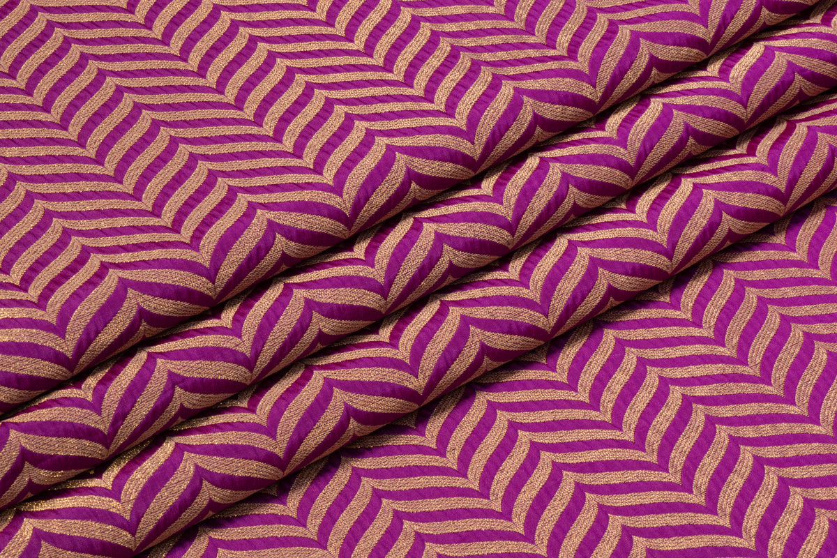 Chevron Metallic Italian Silk Blend Brocade - Purple / Gold