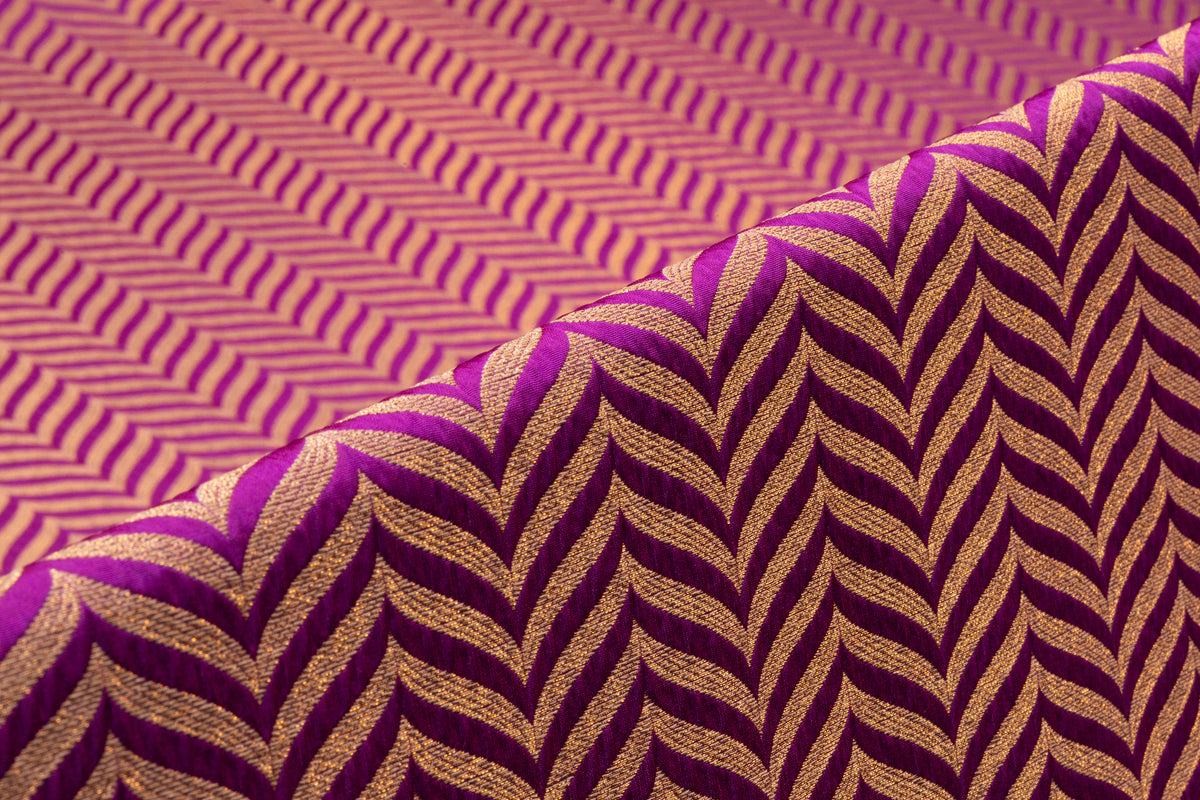Chevron Metallic Italian Silk Blend Brocade - Purple / Gold