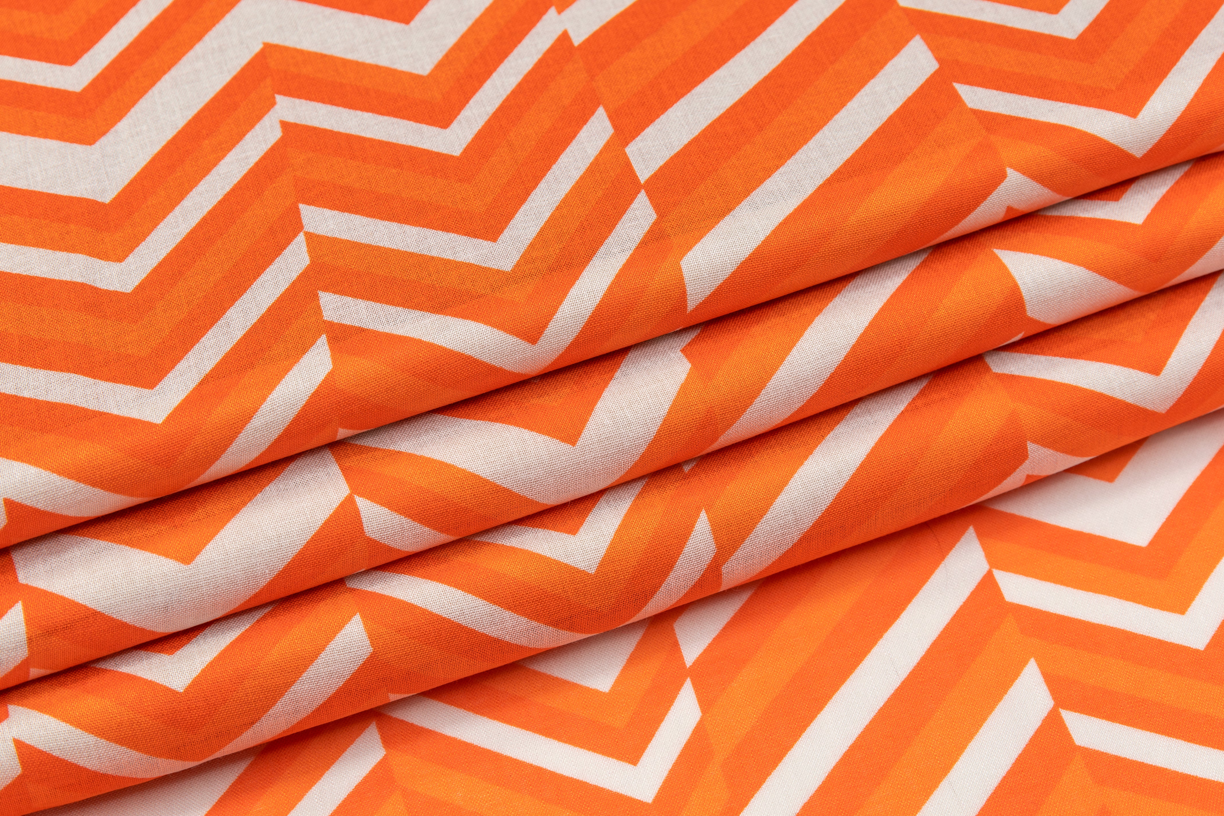 Chevron Printed Italian Sheer Linen - Orange / White