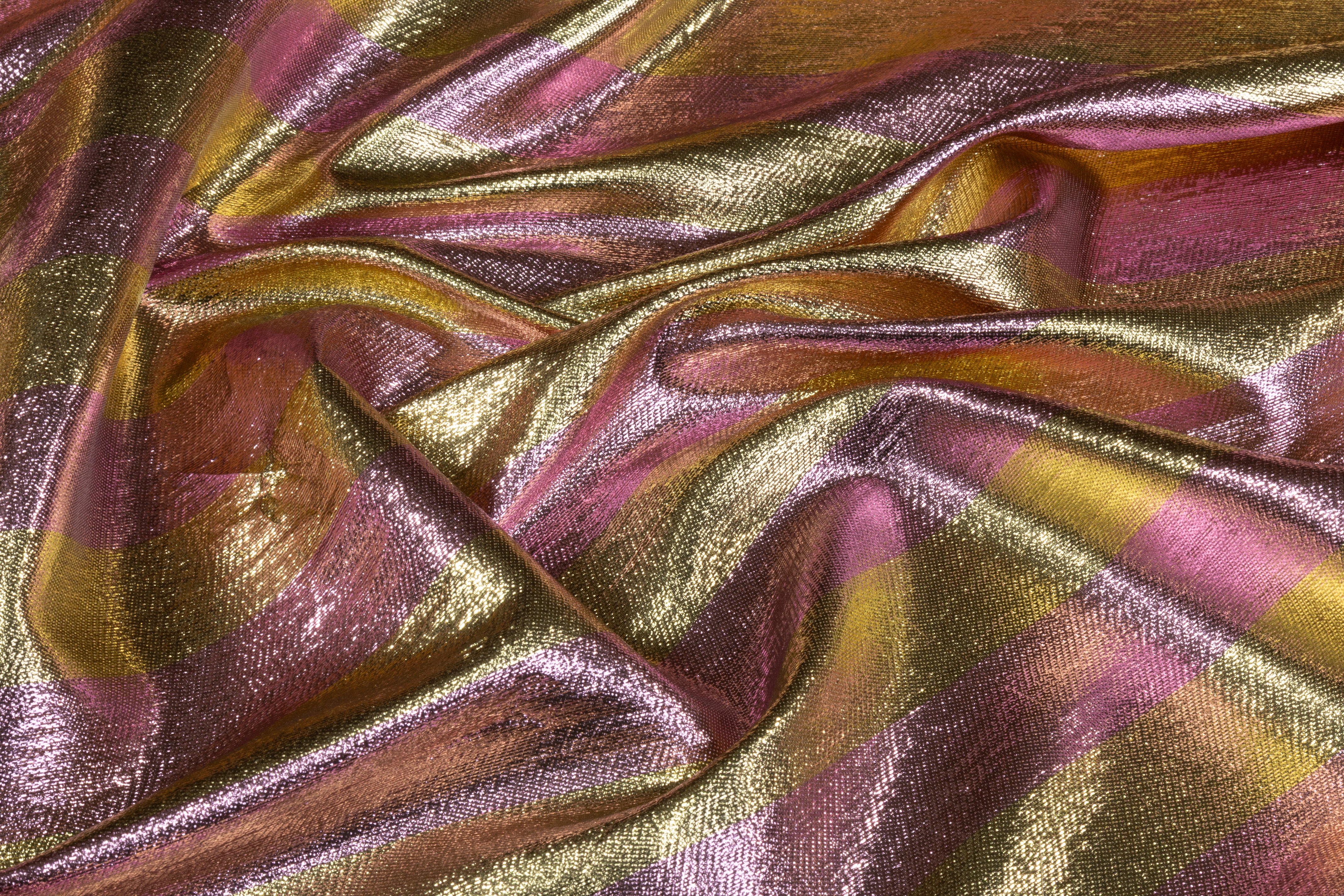 Striped Italian Silk Lamé - Gold / Pink
