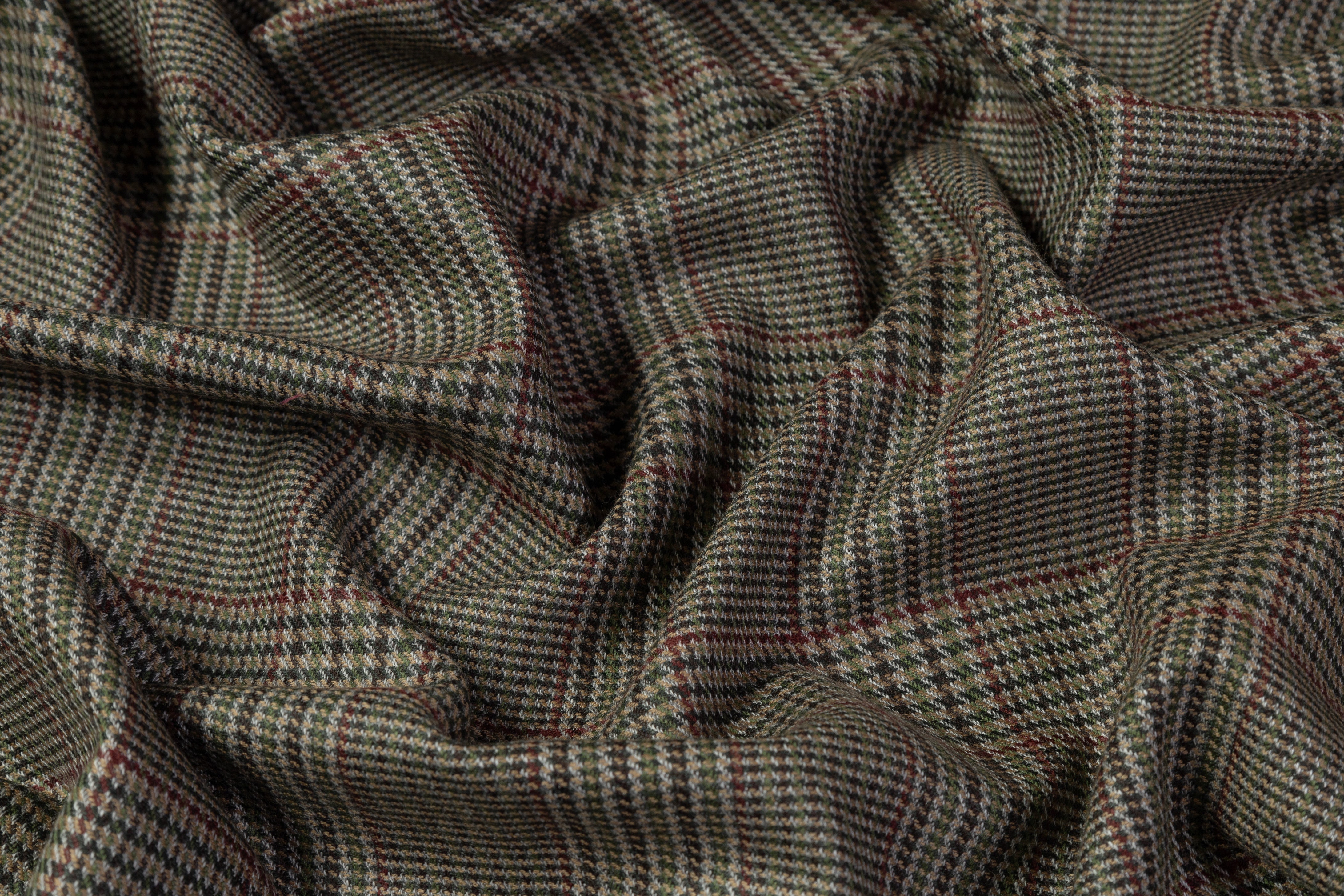 Glen Check Italian Wool Suiting - Green / Beige / Maroon