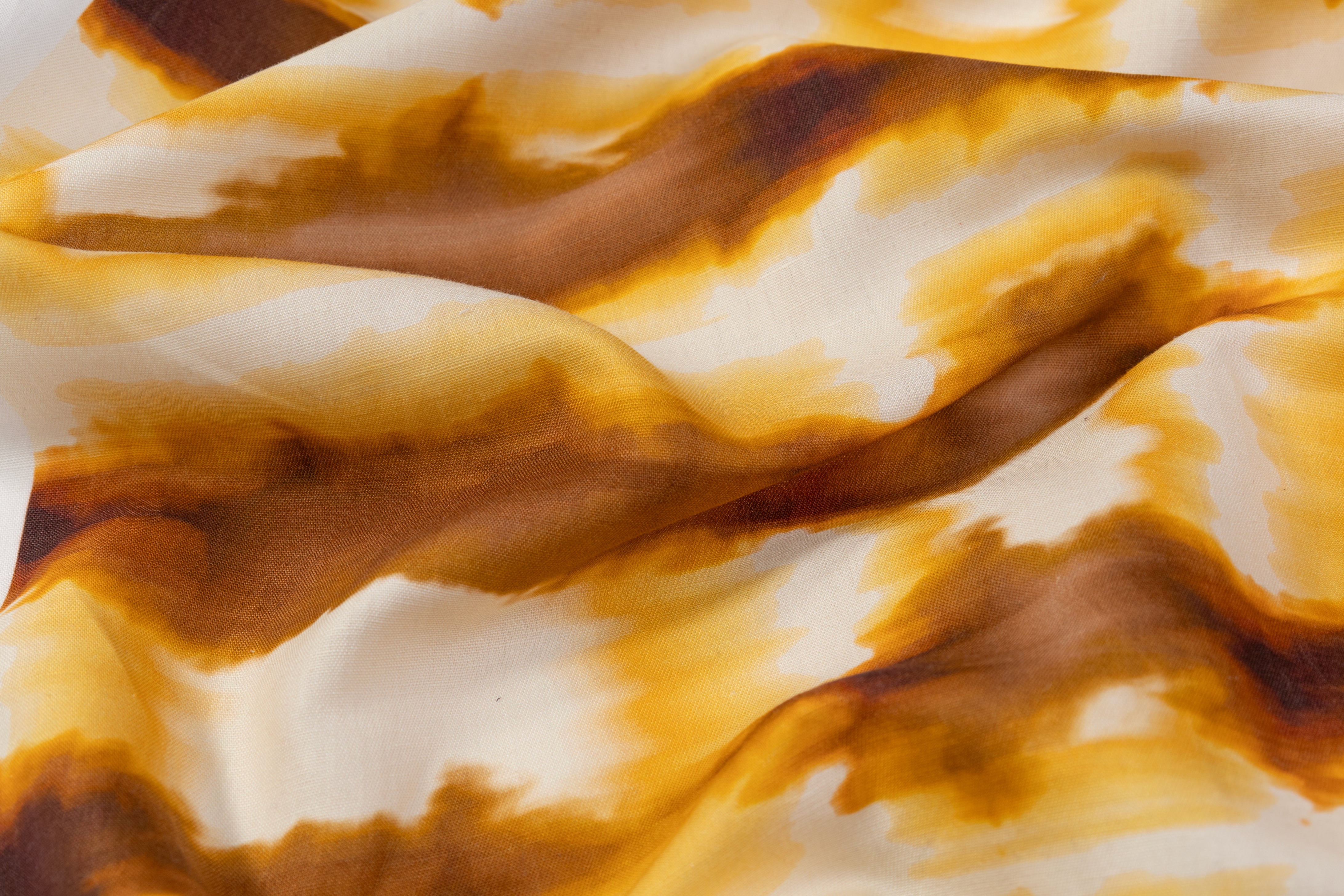 Printed Italian Linen - Brown / Yellow / White