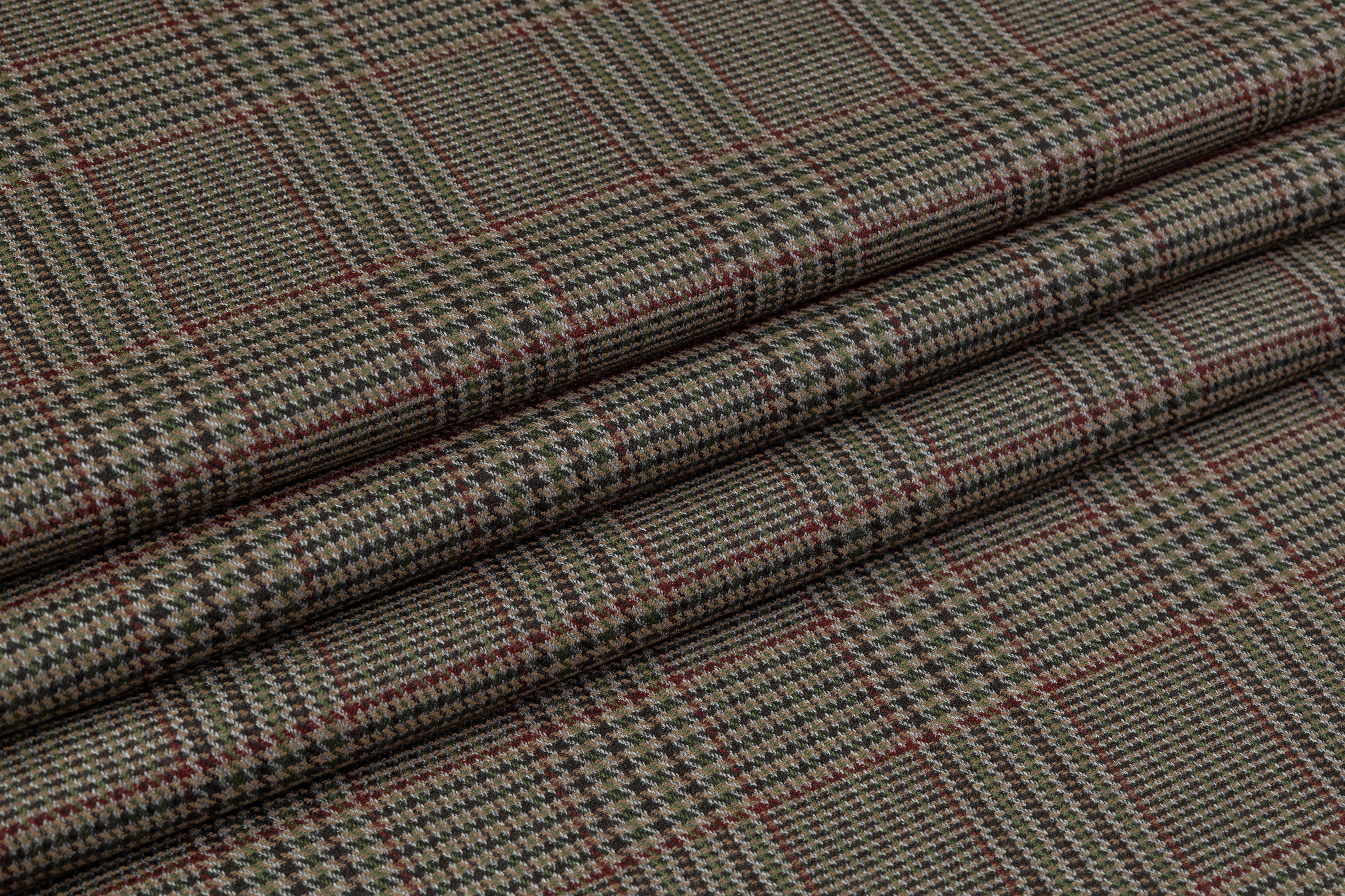 Glen Check Italian Wool Suiting - Green / Beige / Maroon