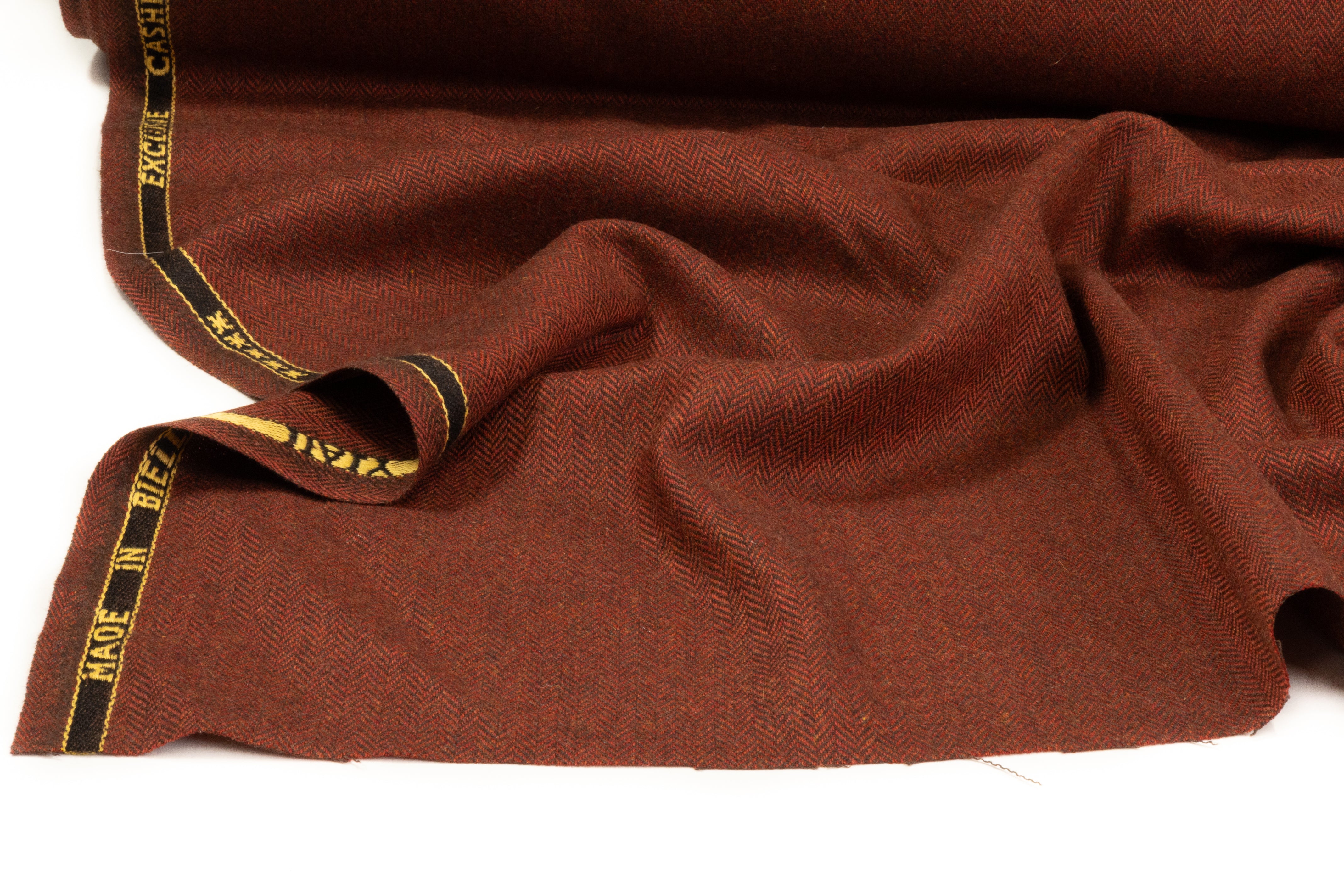 Italian Herringbone Wool Cashmere Blend - Brick