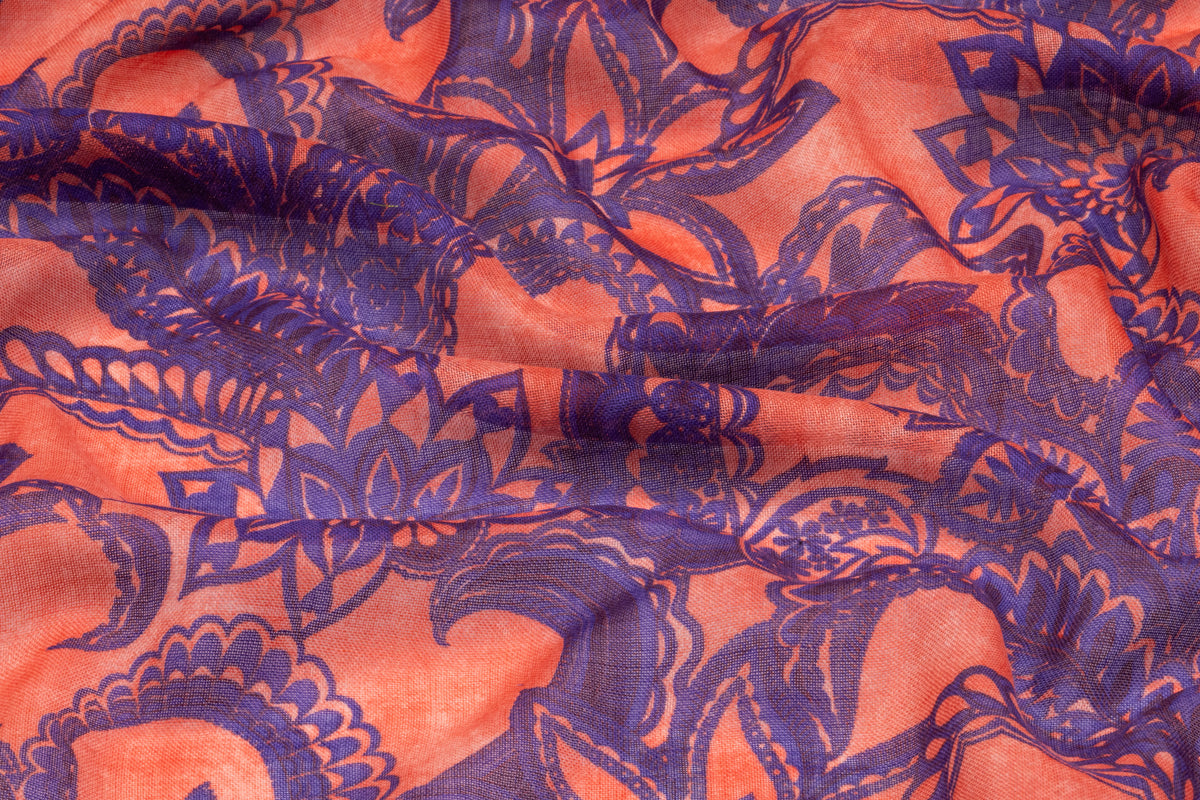 Emanuel Ungaro - Italian Silk and Wool Gauze - Peach / Indigo