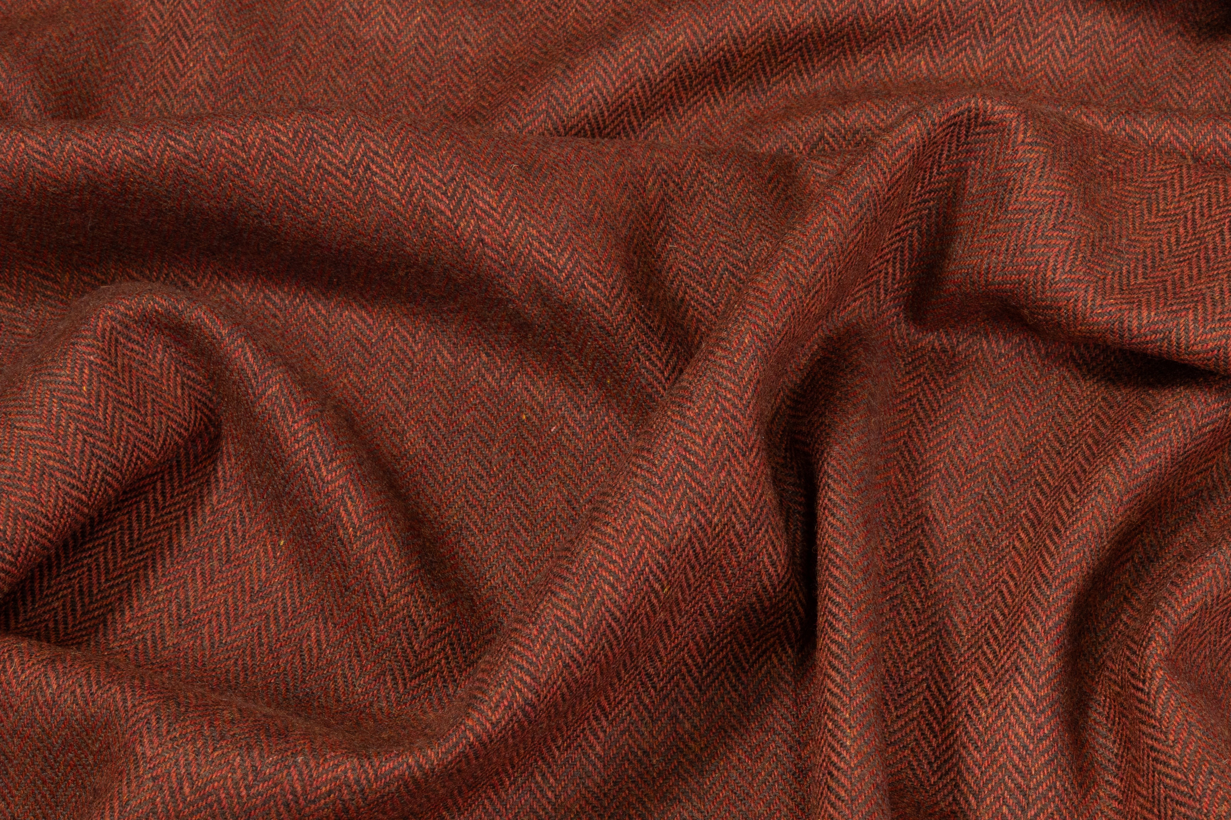 Italian Herringbone Wool Cashmere Blend - Brick