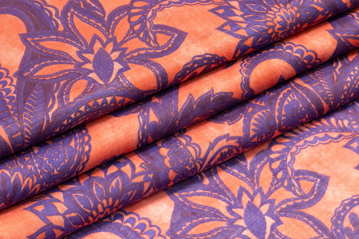Emanuel Ungaro - Italian Silk and Wool Gauze - Peach / Indigo
