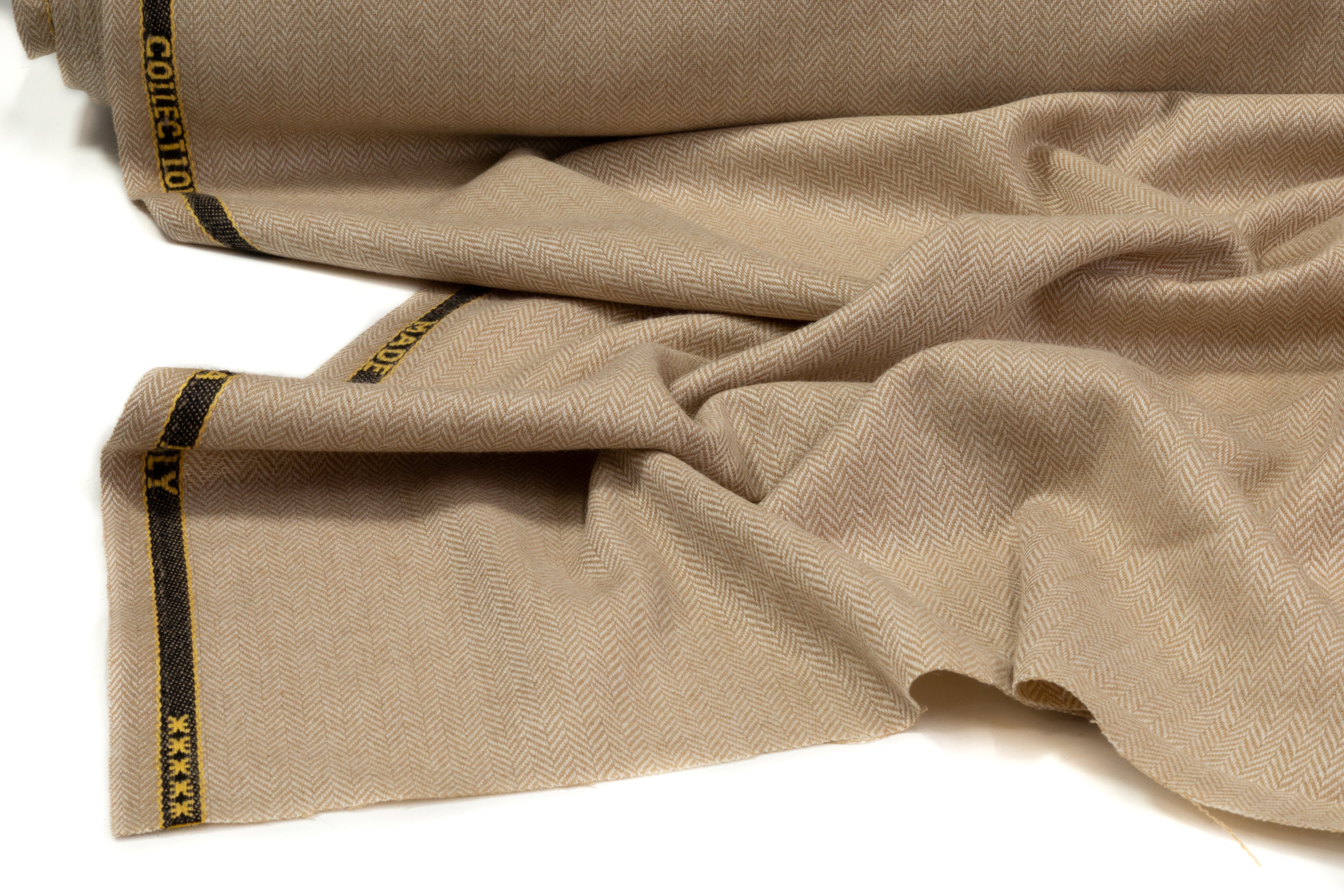Italian Herringbone Wool Cashmere Blend - Beige