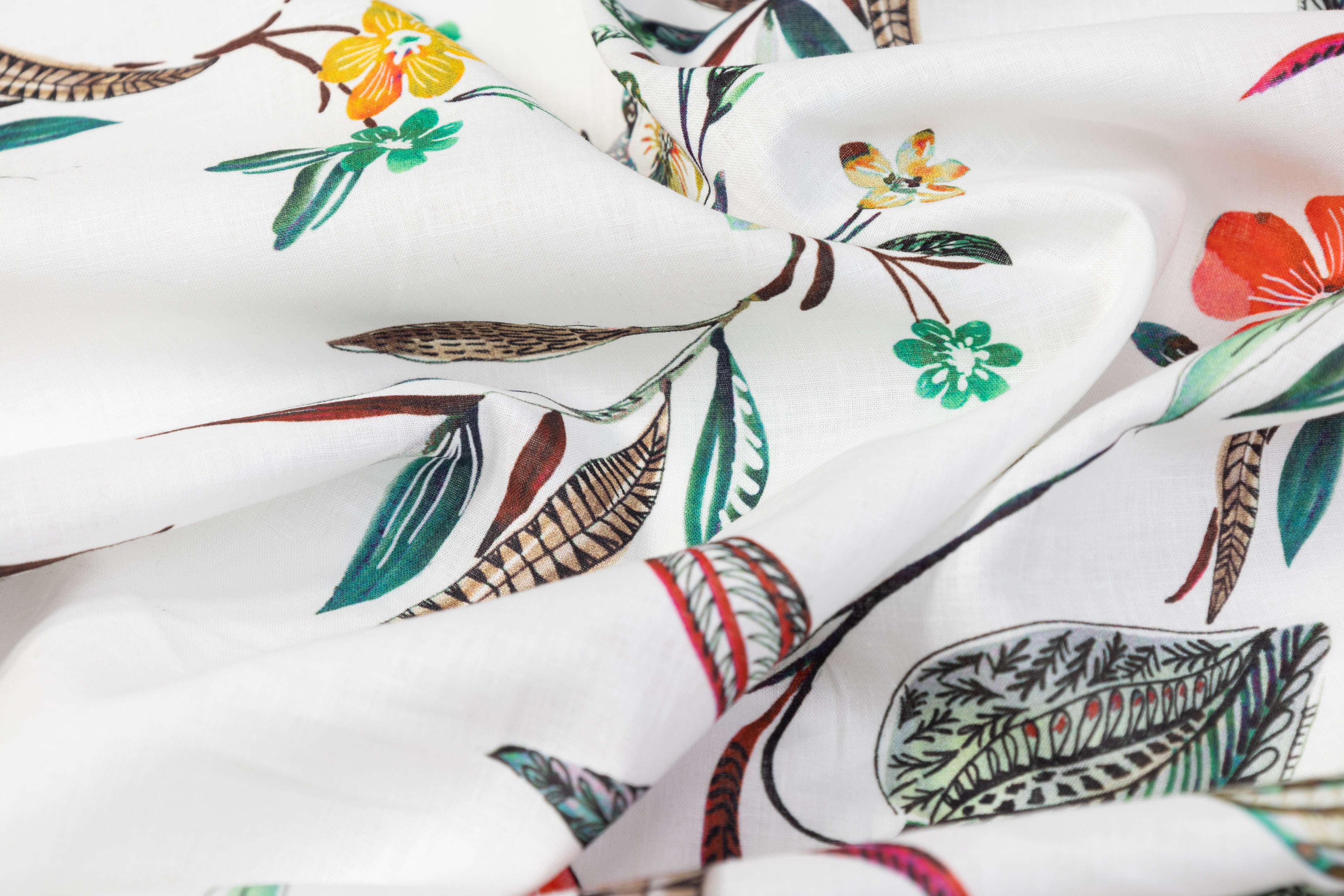 Floral Italian Linen - White / Multicolor
