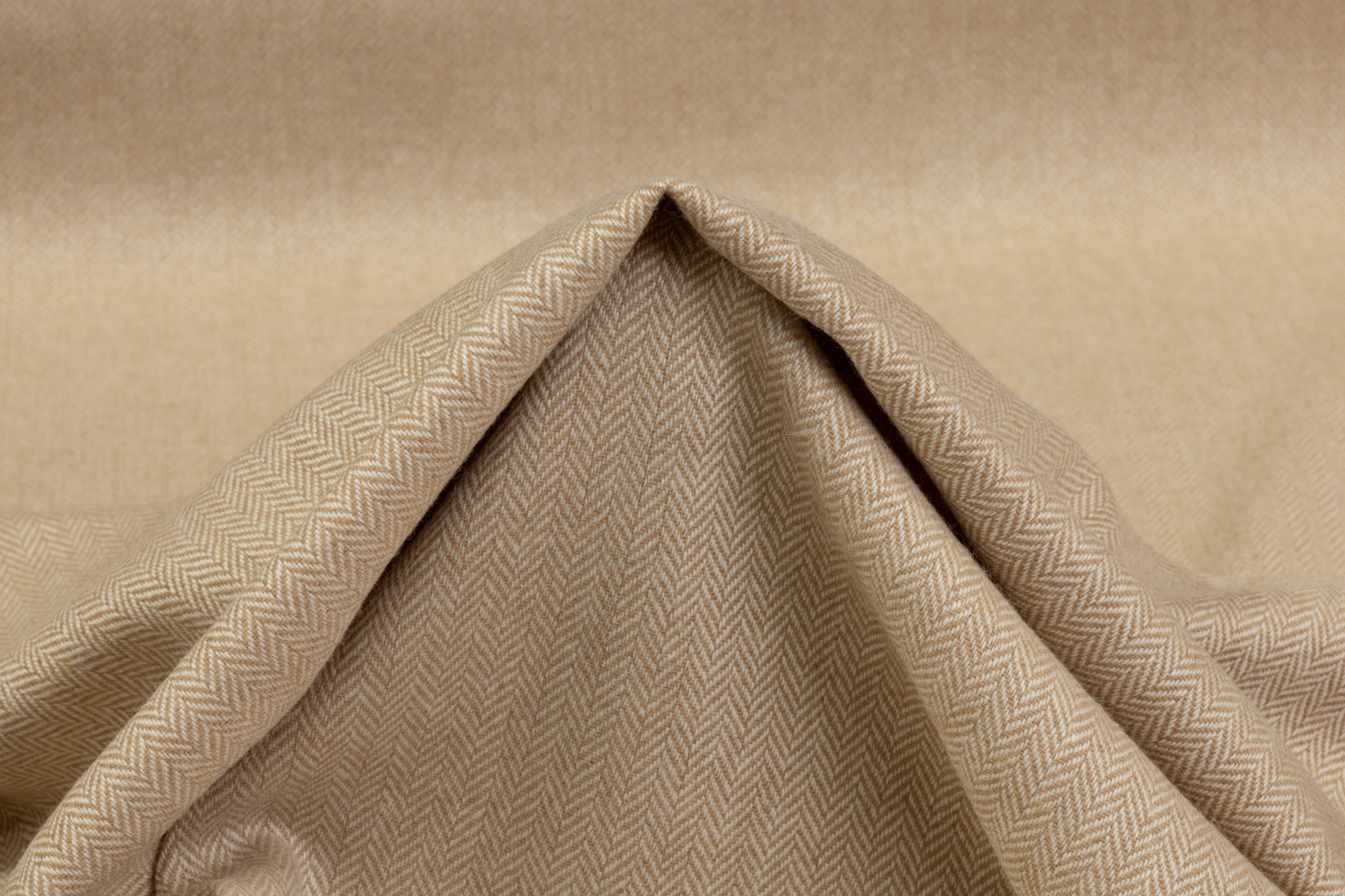 Italian Herringbone Wool Cashmere Blend - Beige