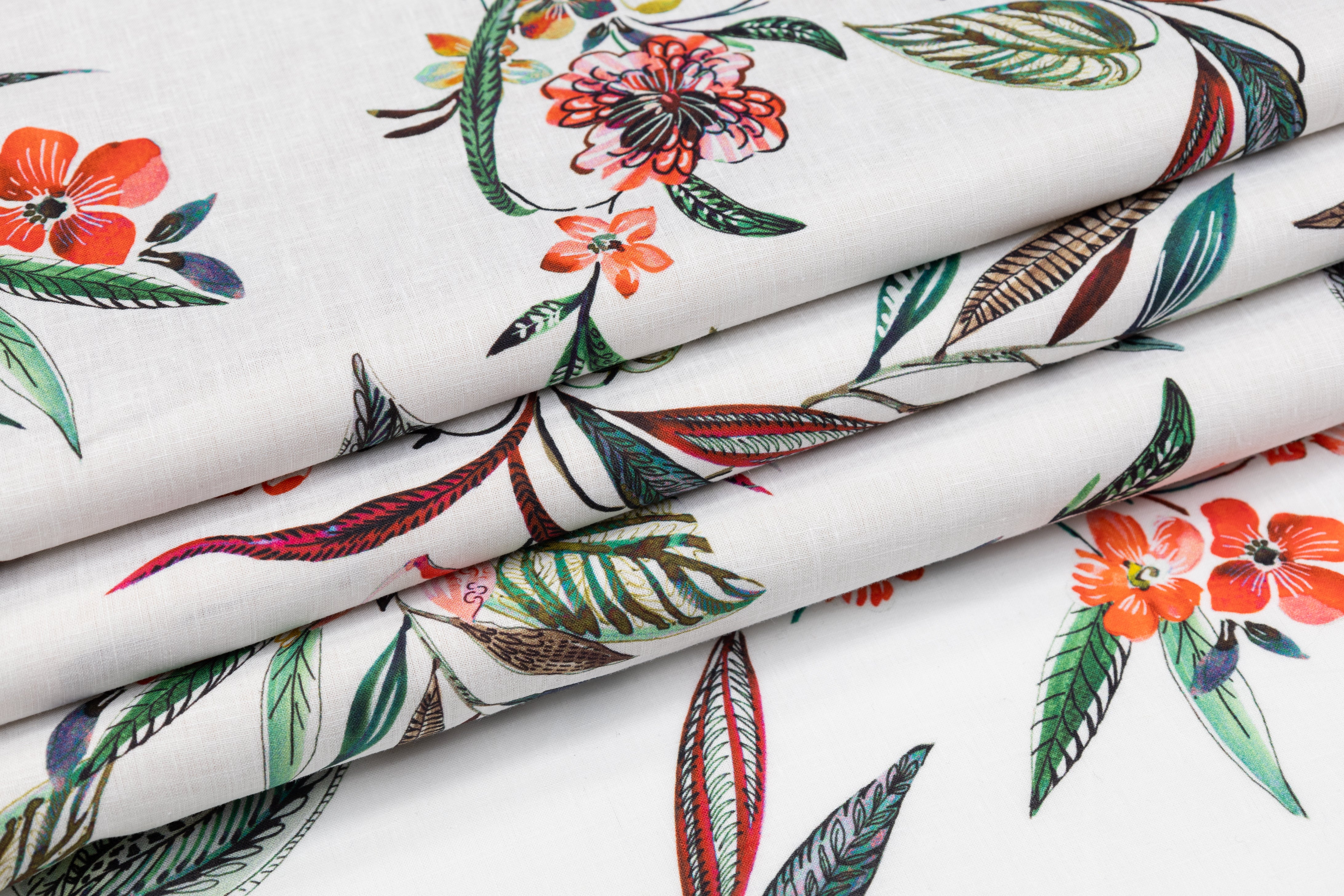 Floral Italian Linen - White / Multicolor