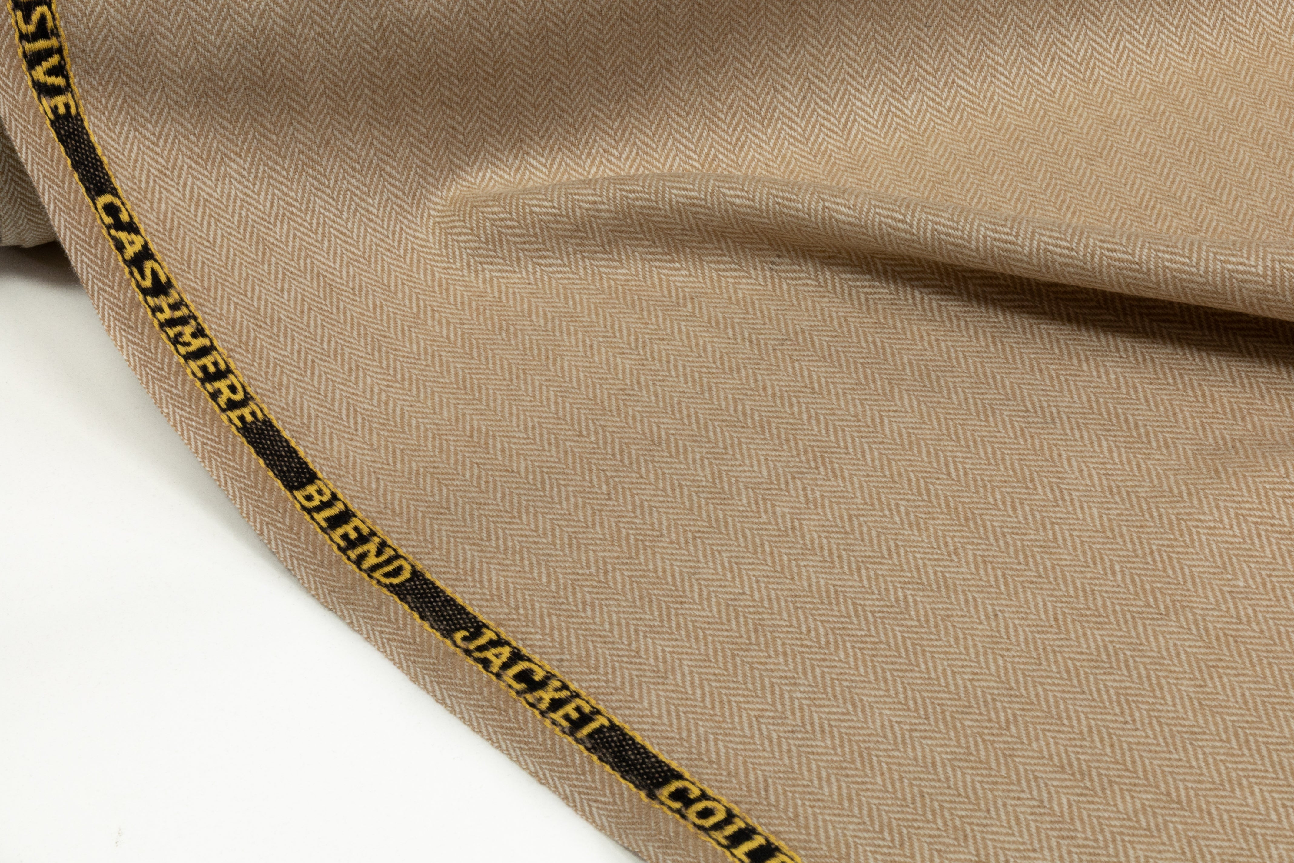 Italian Herringbone Wool Cashmere Blend - Beige