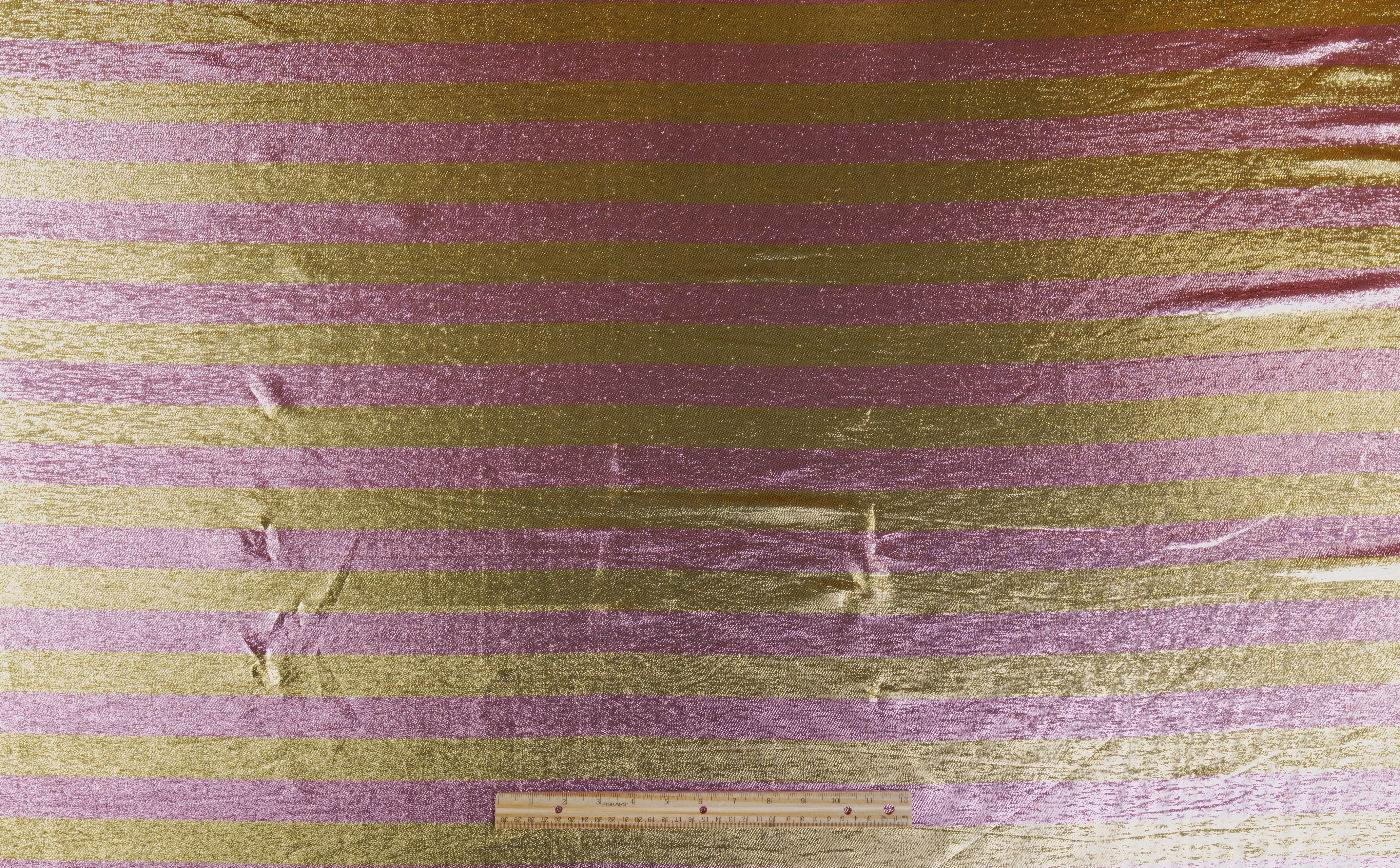 Striped Italian Silk Lamé - Gold / Pink