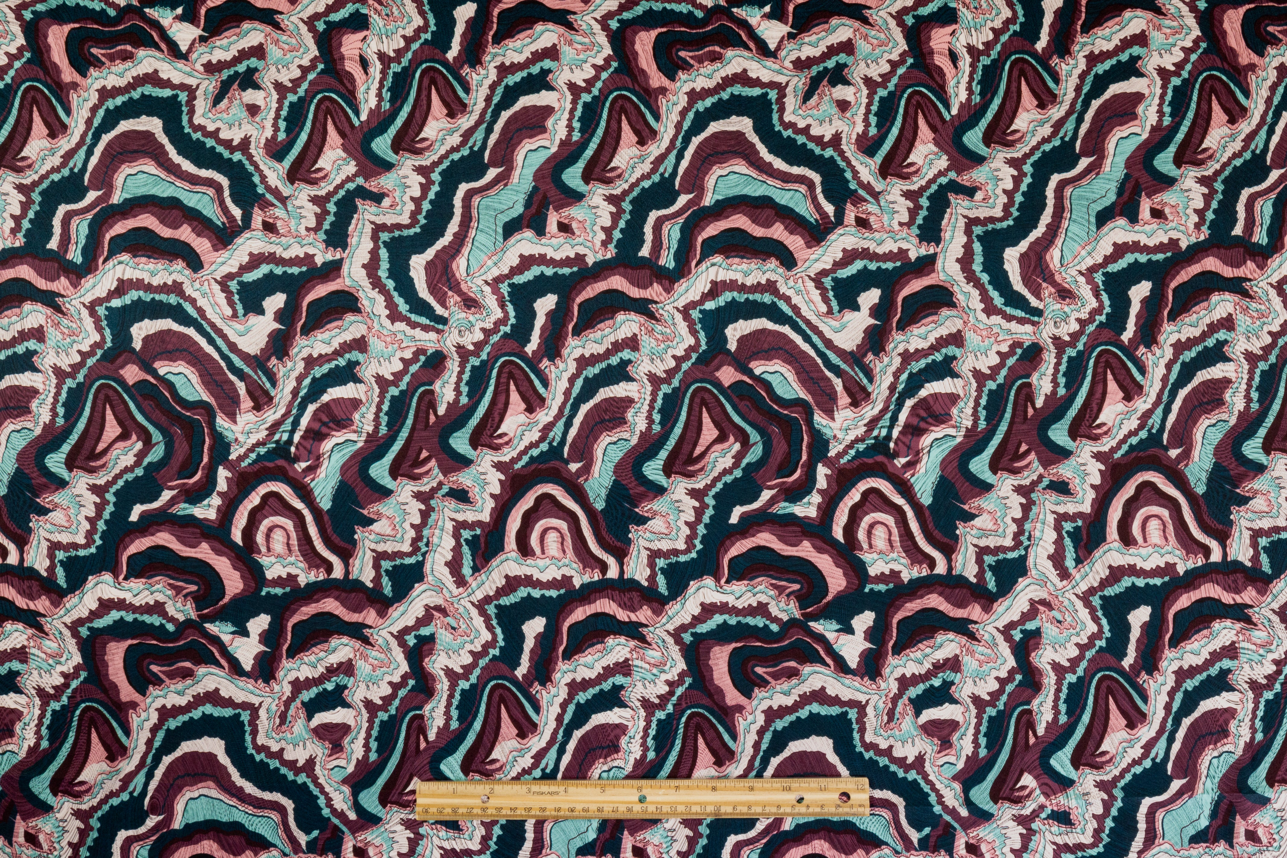 Abstract Italian Silk Charmeuse - Teal / Mauve