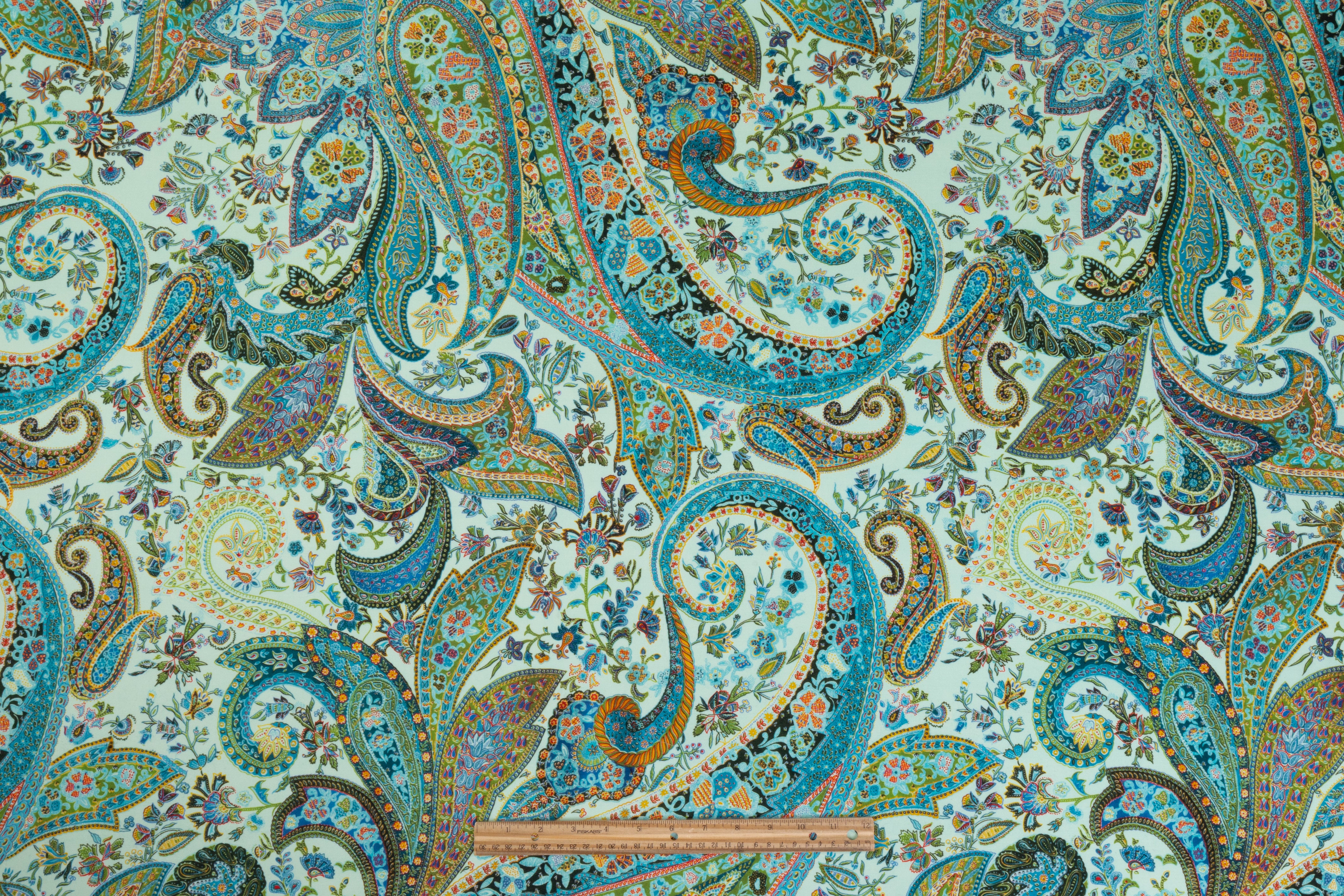 Paisley Printed Italian Wool - Blue / Multicolor