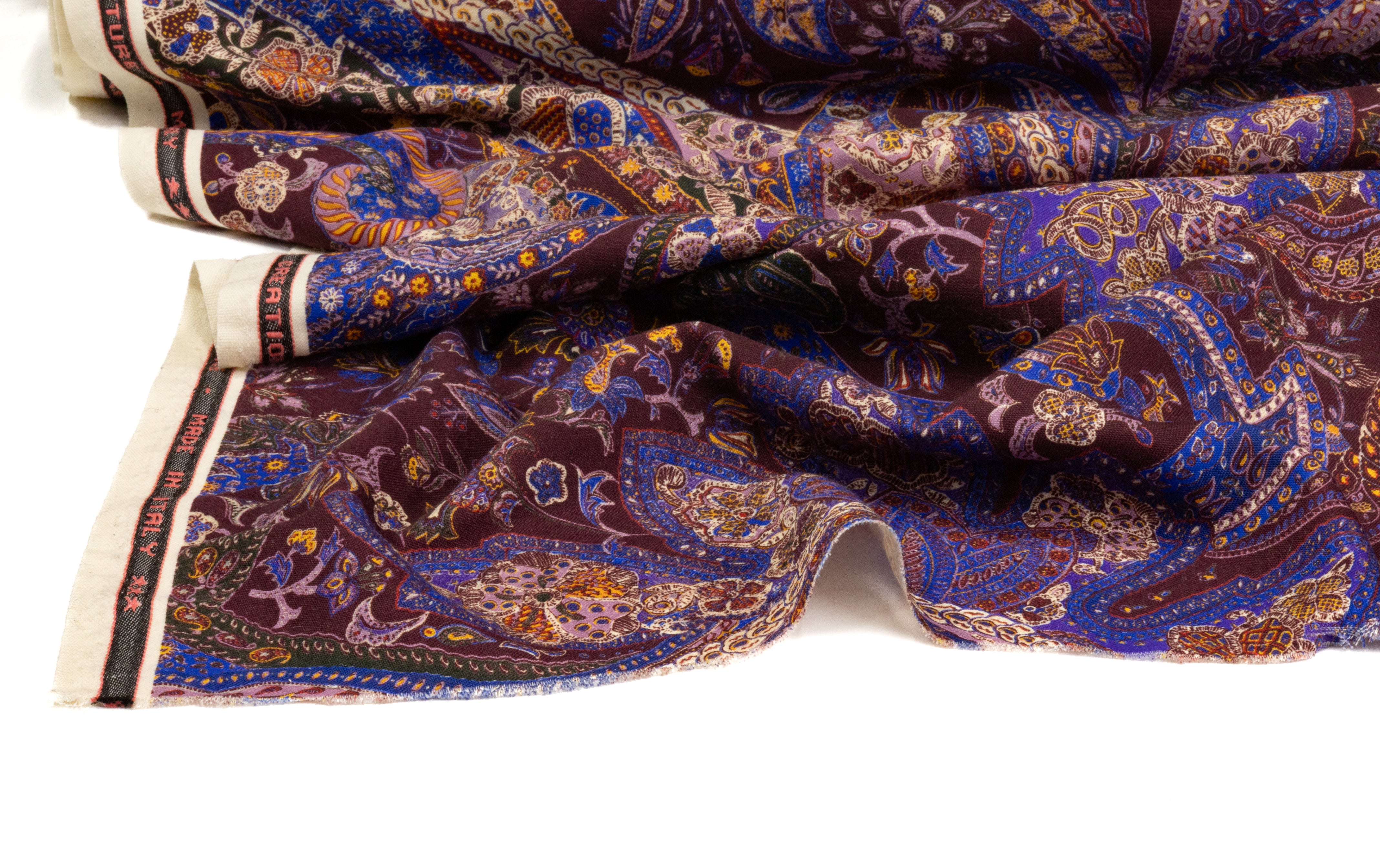 Paisley Printed Italian Wool - Burgundy / Multicolor