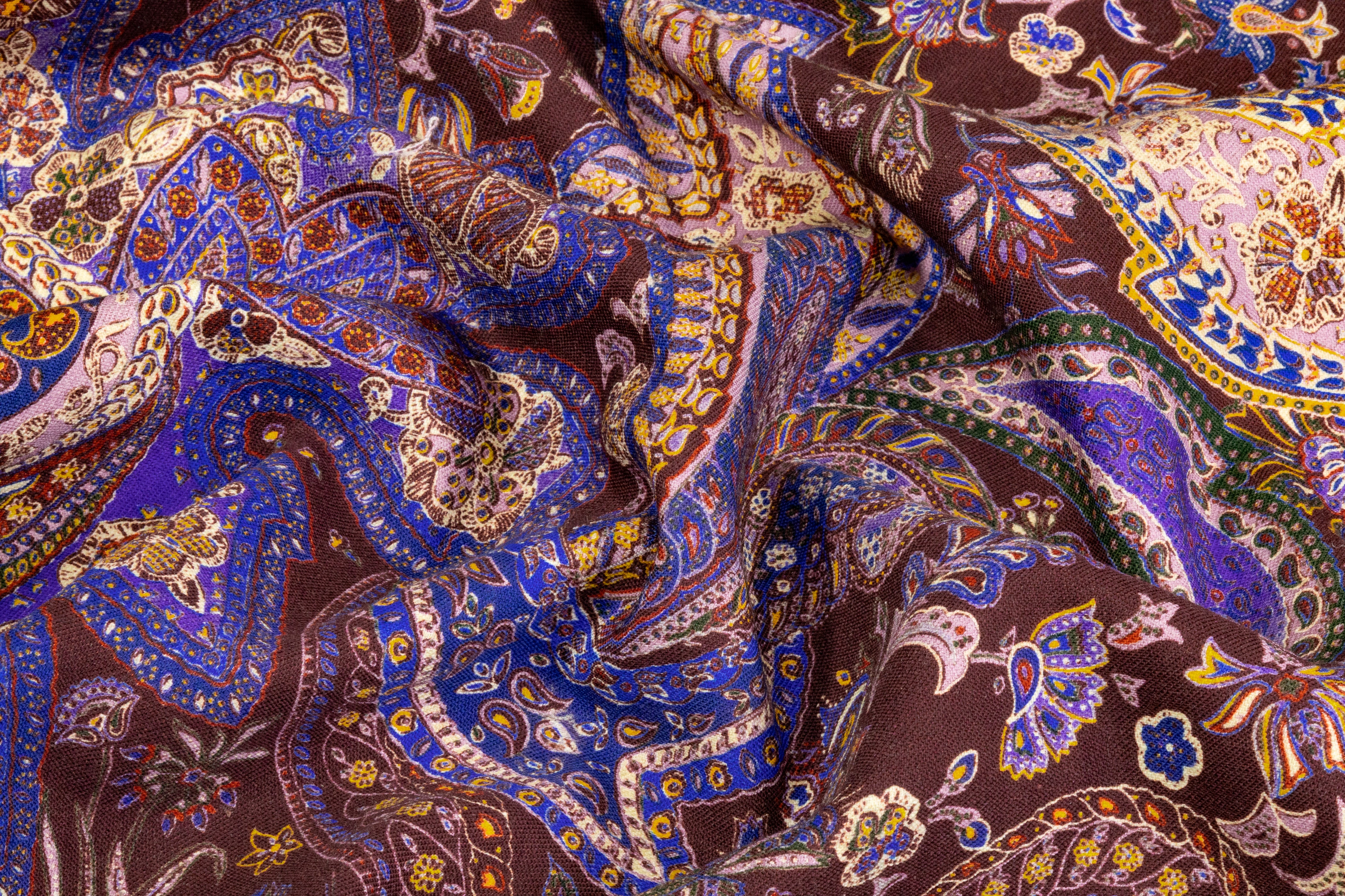 Paisley Printed Italian Wool - Burgundy / Multicolor