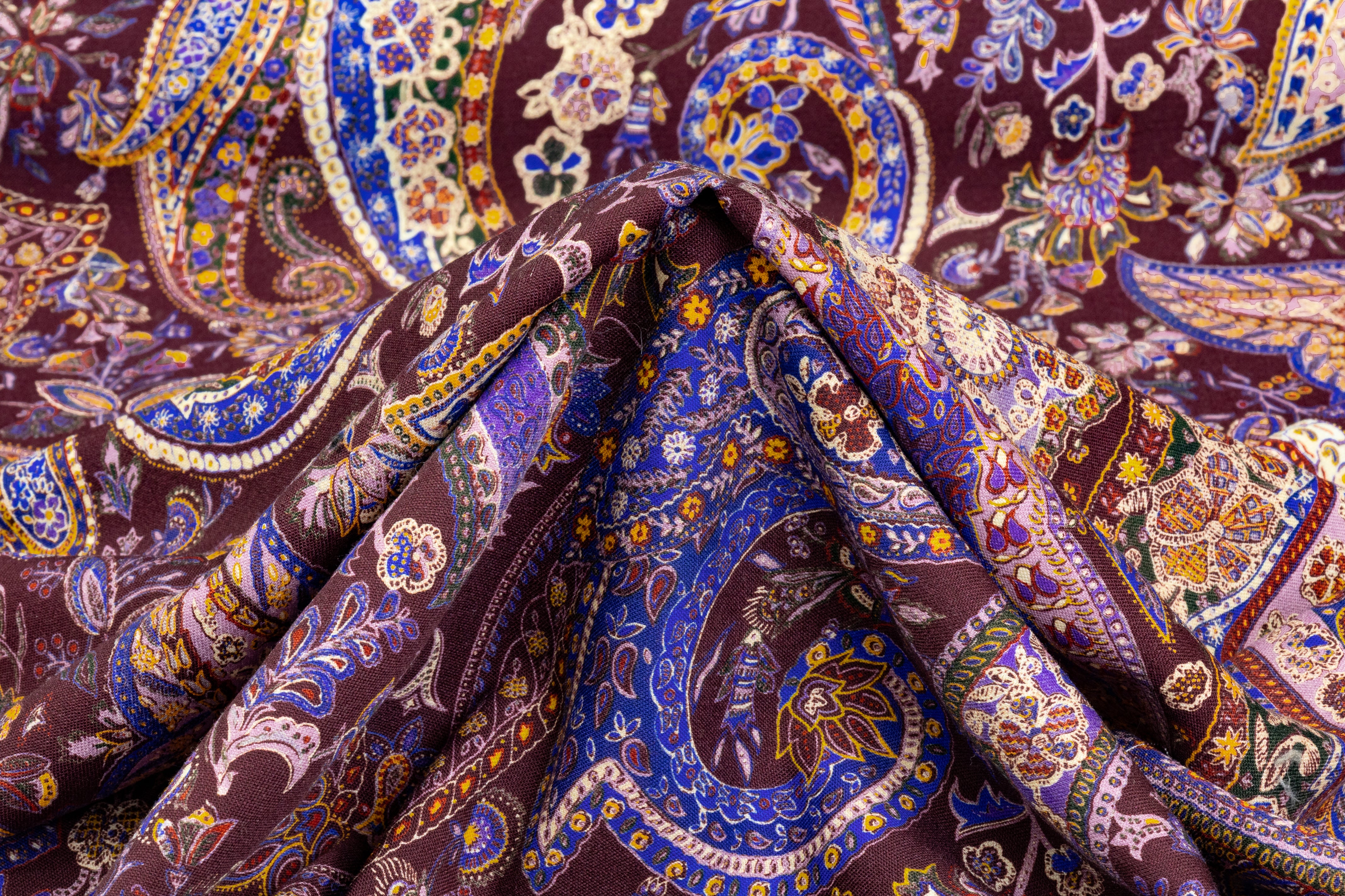 Paisley Printed Italian Wool - Burgundy / Multicolor