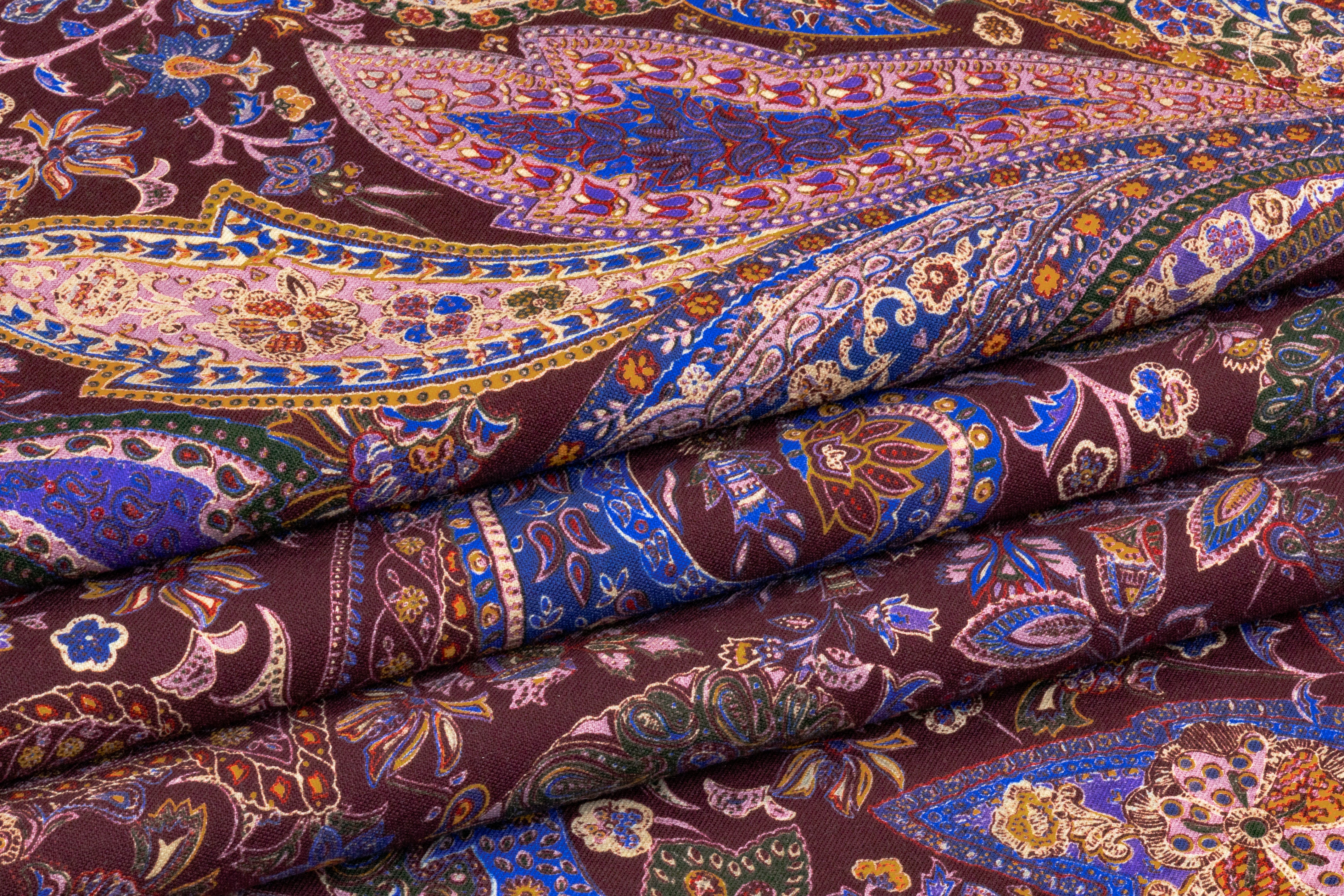 Paisley Printed Italian Wool - Burgundy / Multicolor