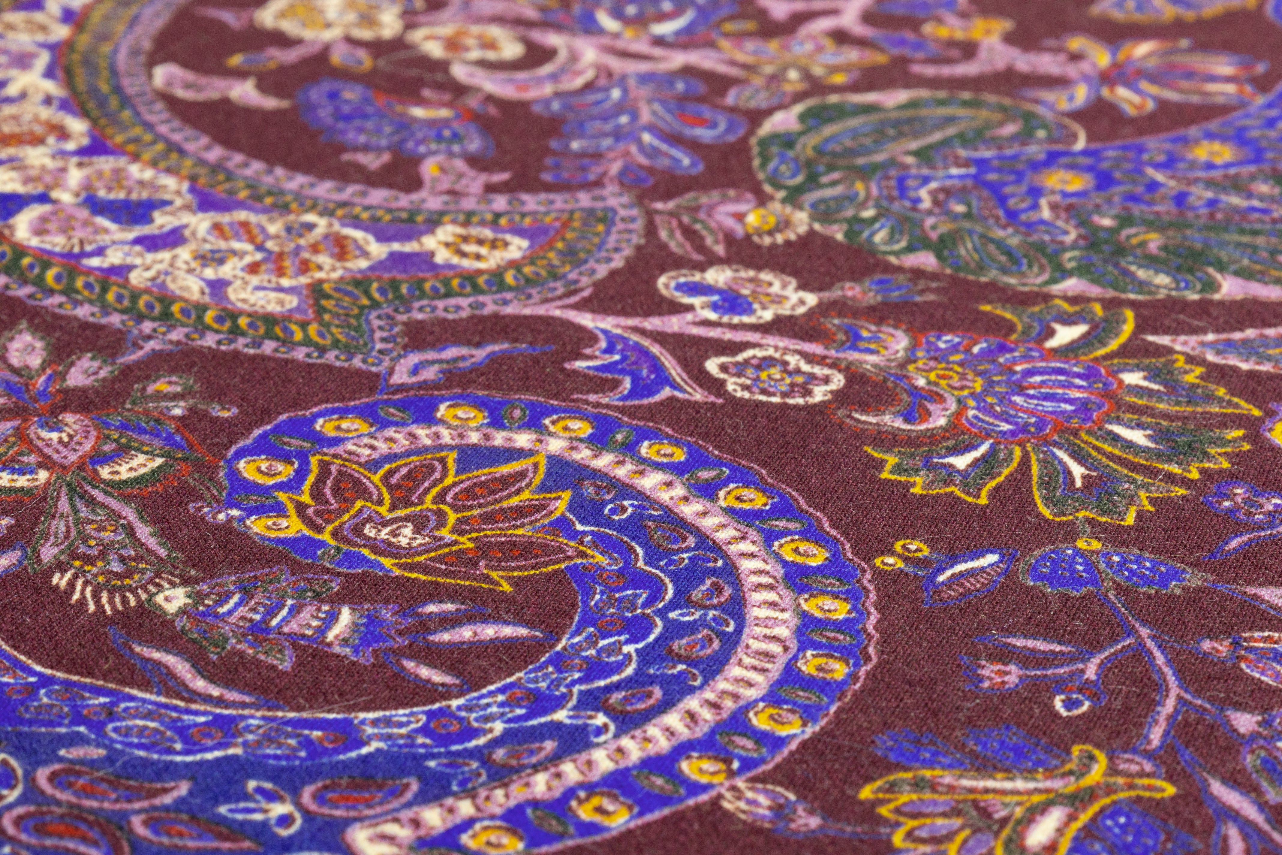 Paisley Printed Italian Wool - Burgundy / Multicolor