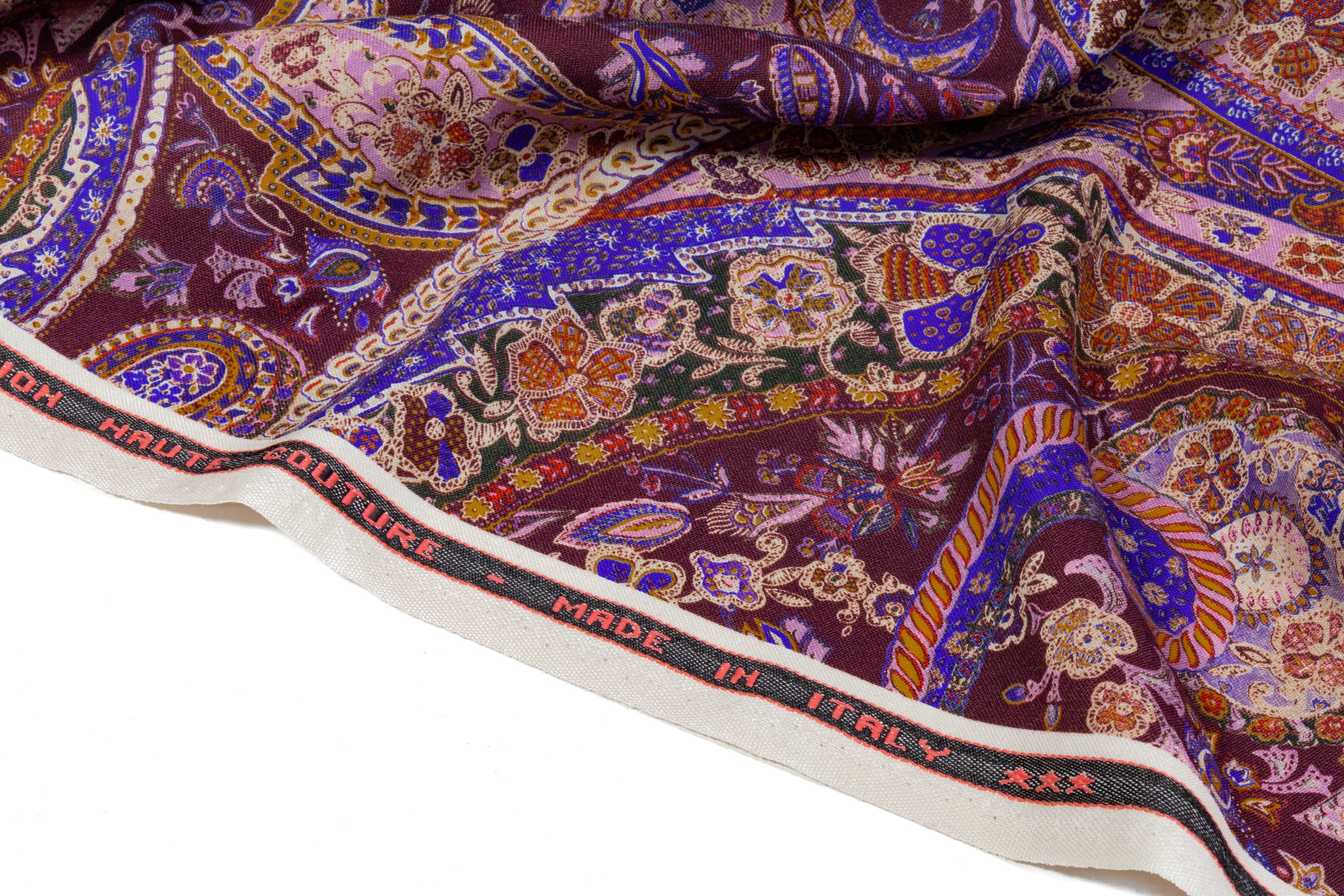 Paisley Printed Italian Wool - Burgundy / Multicolor