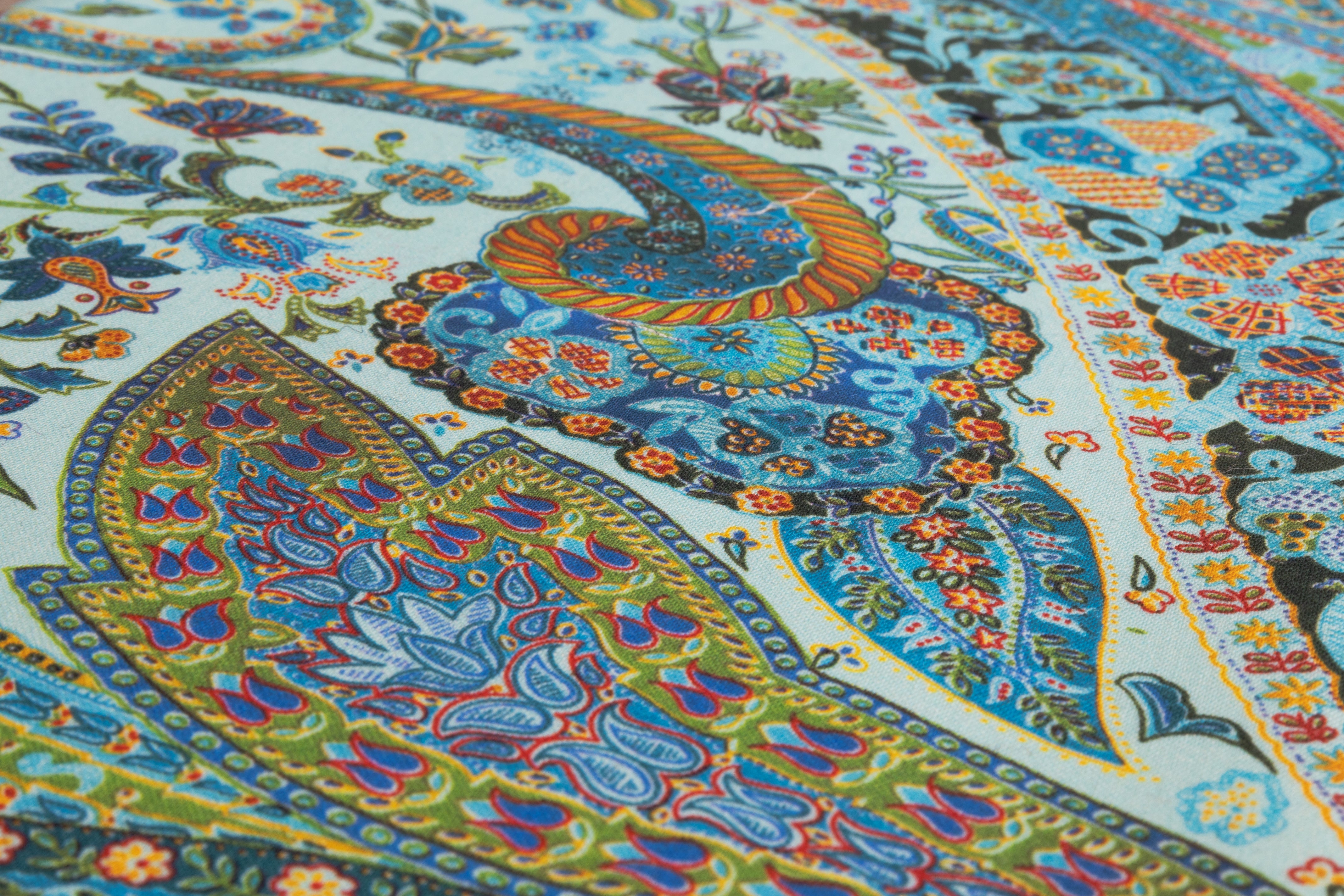 Paisley Printed Italian Wool - Blue / Multicolor