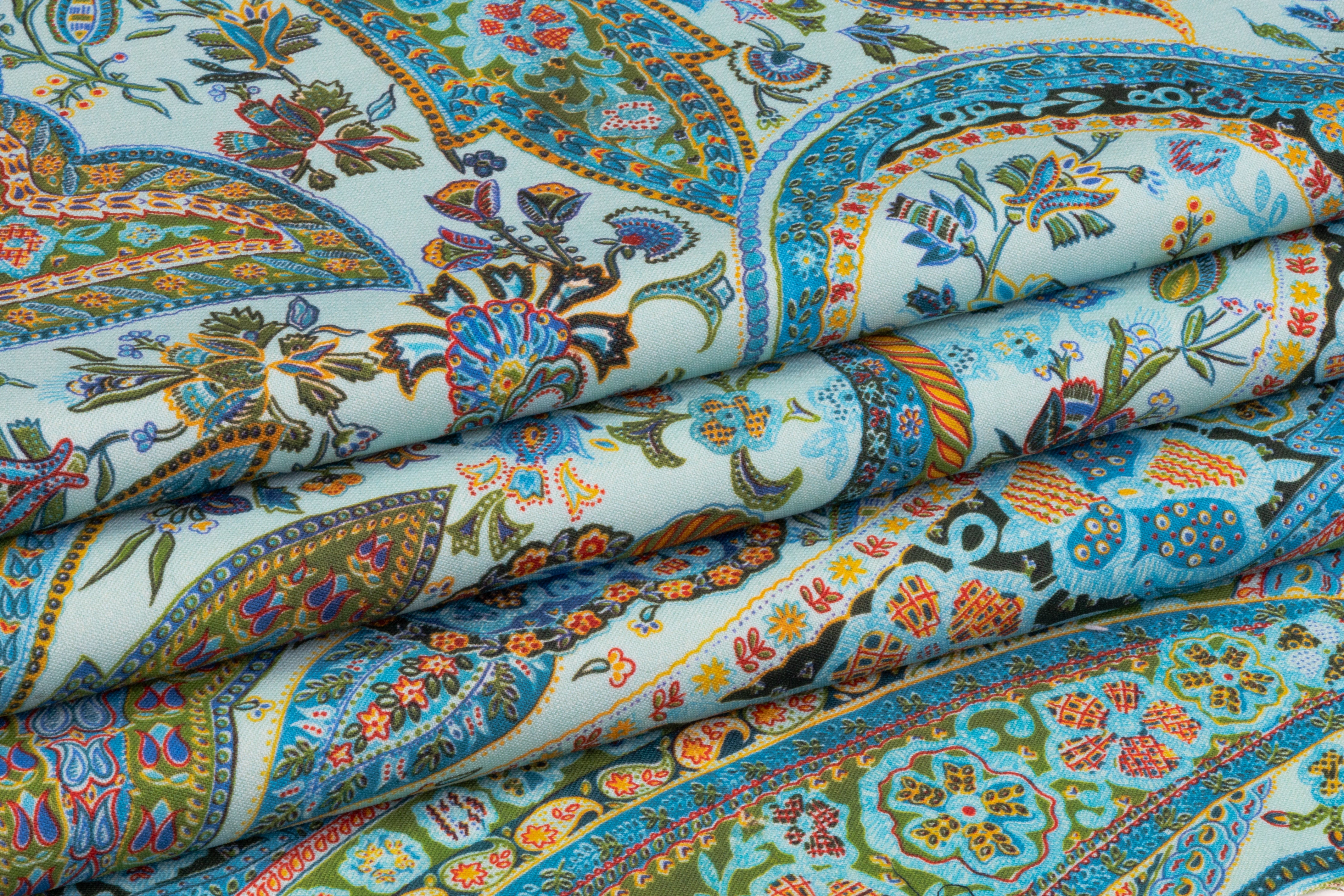Paisley Printed Italian Wool - Blue / Multicolor