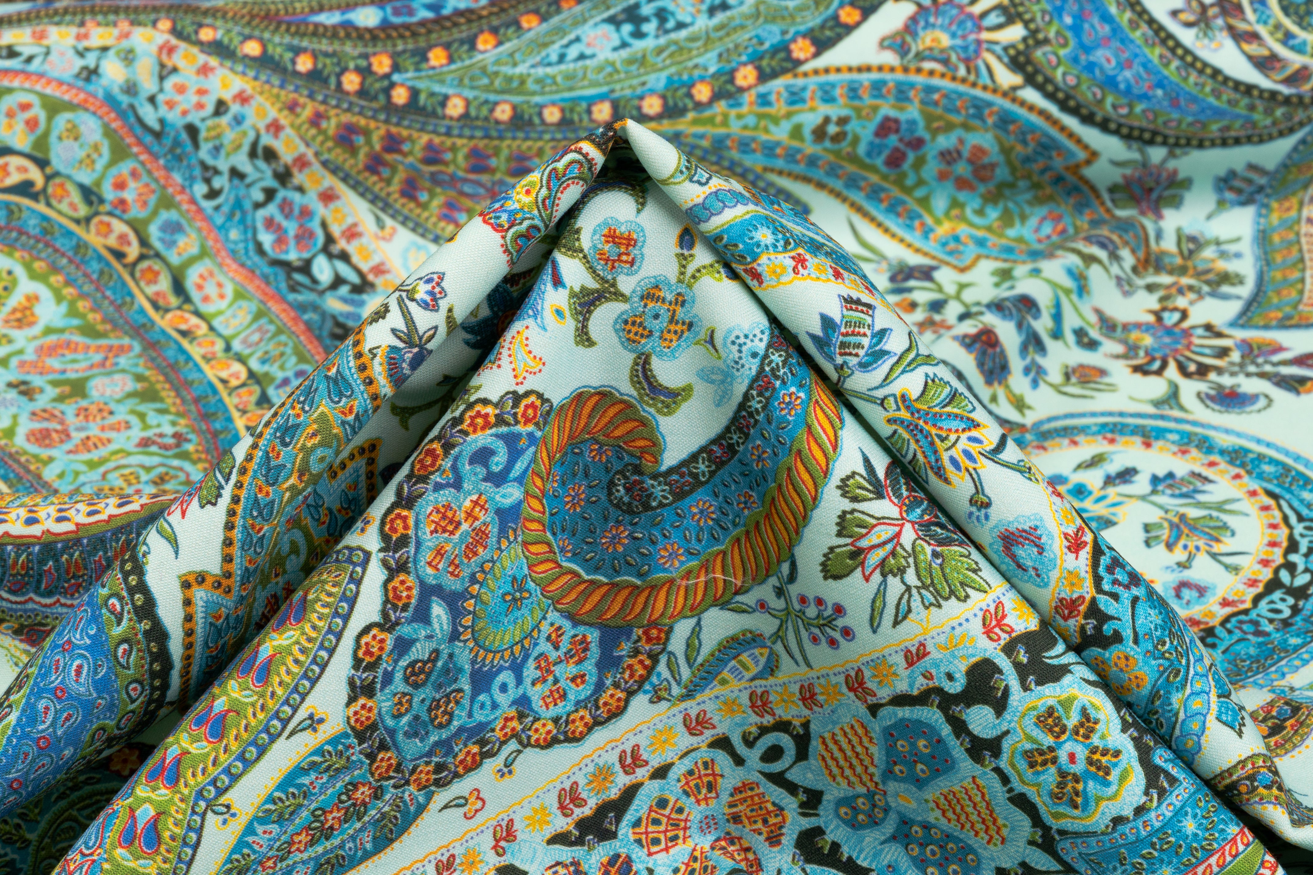 Paisley Printed Italian Wool - Blue / Multicolor