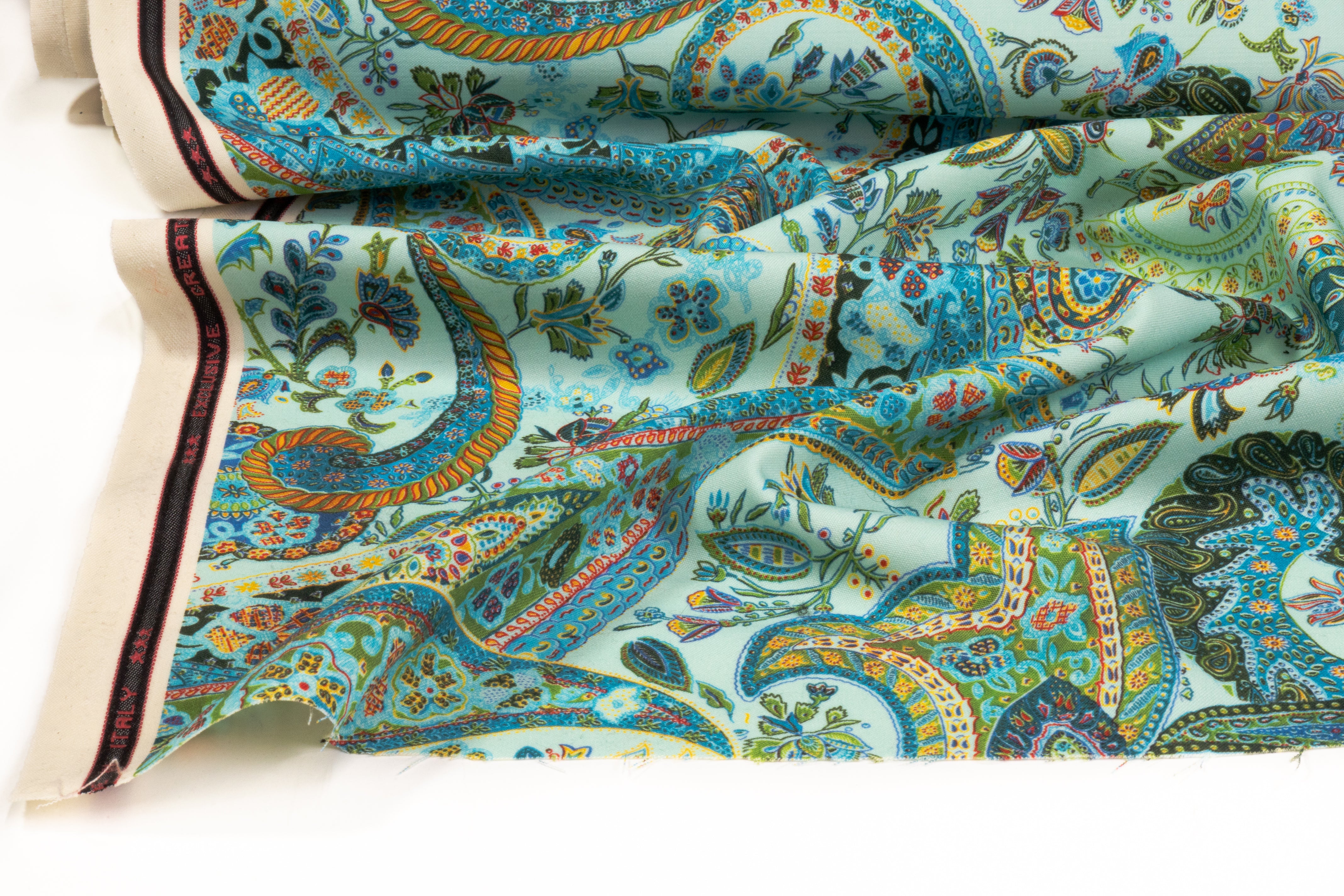 Paisley Printed Italian Wool - Blue / Multicolor