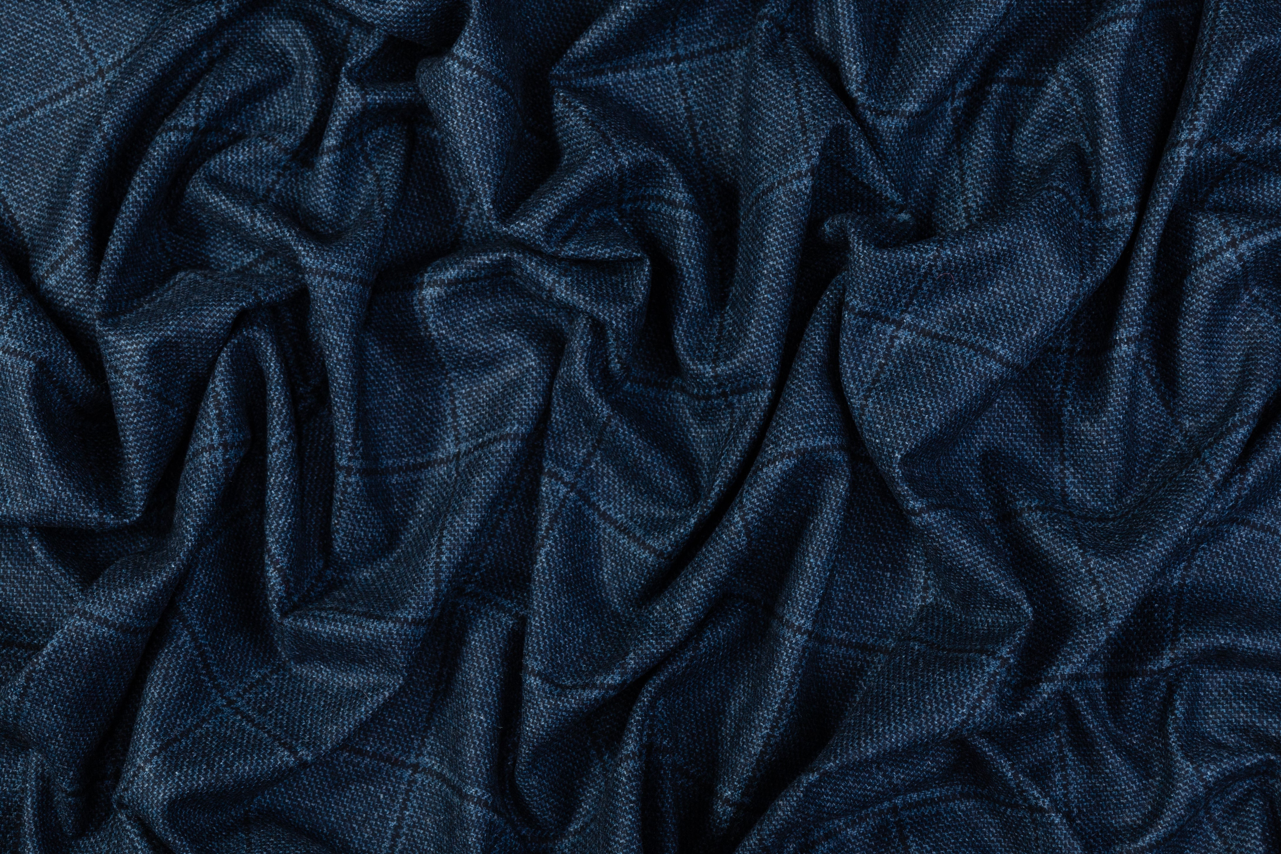 Windowpane Italian Wool Tweed Suiting - Blue